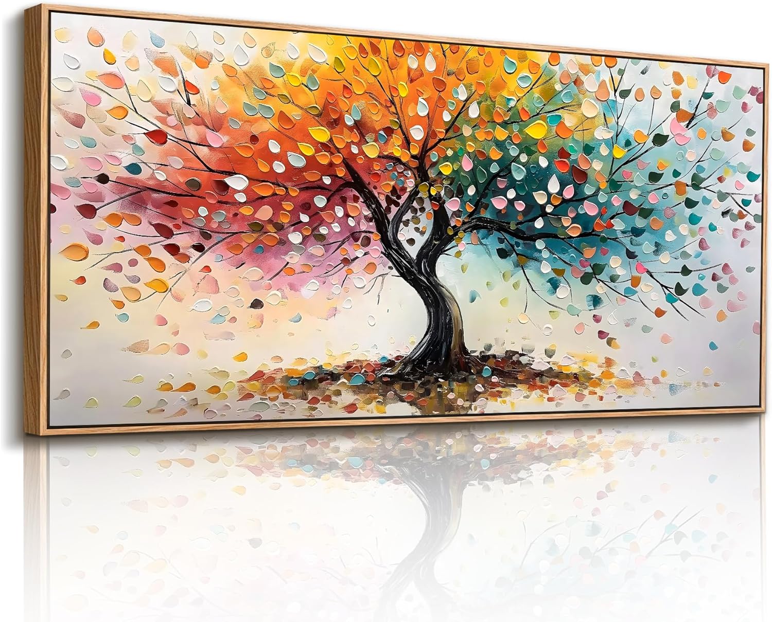 crmotu Tree of Life Large Wall Art for Living Room, Blue Floral Tree Abstract Canvas Prints Aesthetic Pictures, Modern Neutral Wall Decor for Bedroom Bathroom Office, Nature Botanical Decor 29"X57"