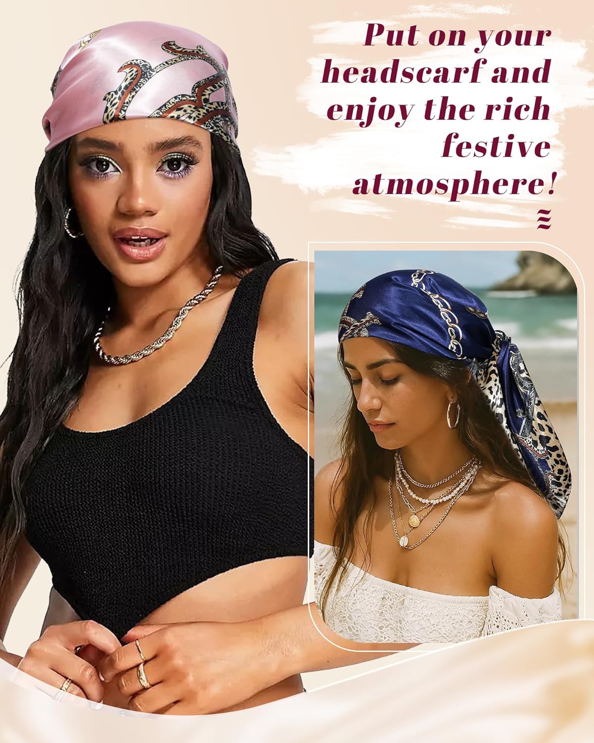 35.5” Large Square Satin Scarf for Hair - 4Pcs Printed Like Silk Head Scarf Silk Bandana Scarf for Sleeping - Image 6