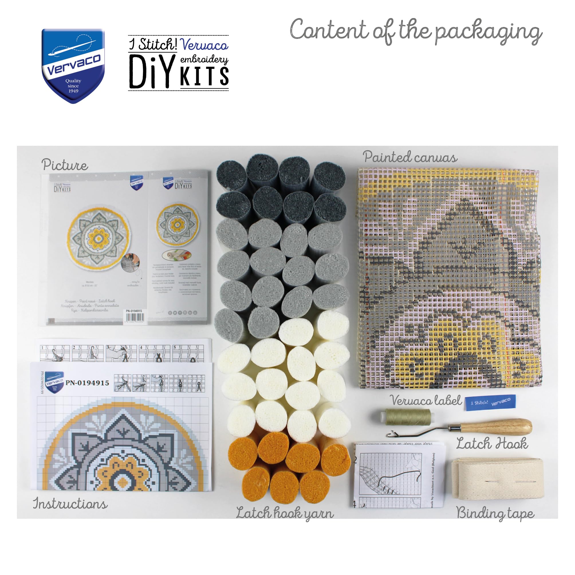 VERVACO Latch Hook Kit Zestaw Dywanik MANDALA Haft Dywanowy dla Początkujących 55 x 55 cm Zrób to Sam Zestaw Kreatywny dla Dorosłych DIY Dekoracja Domu