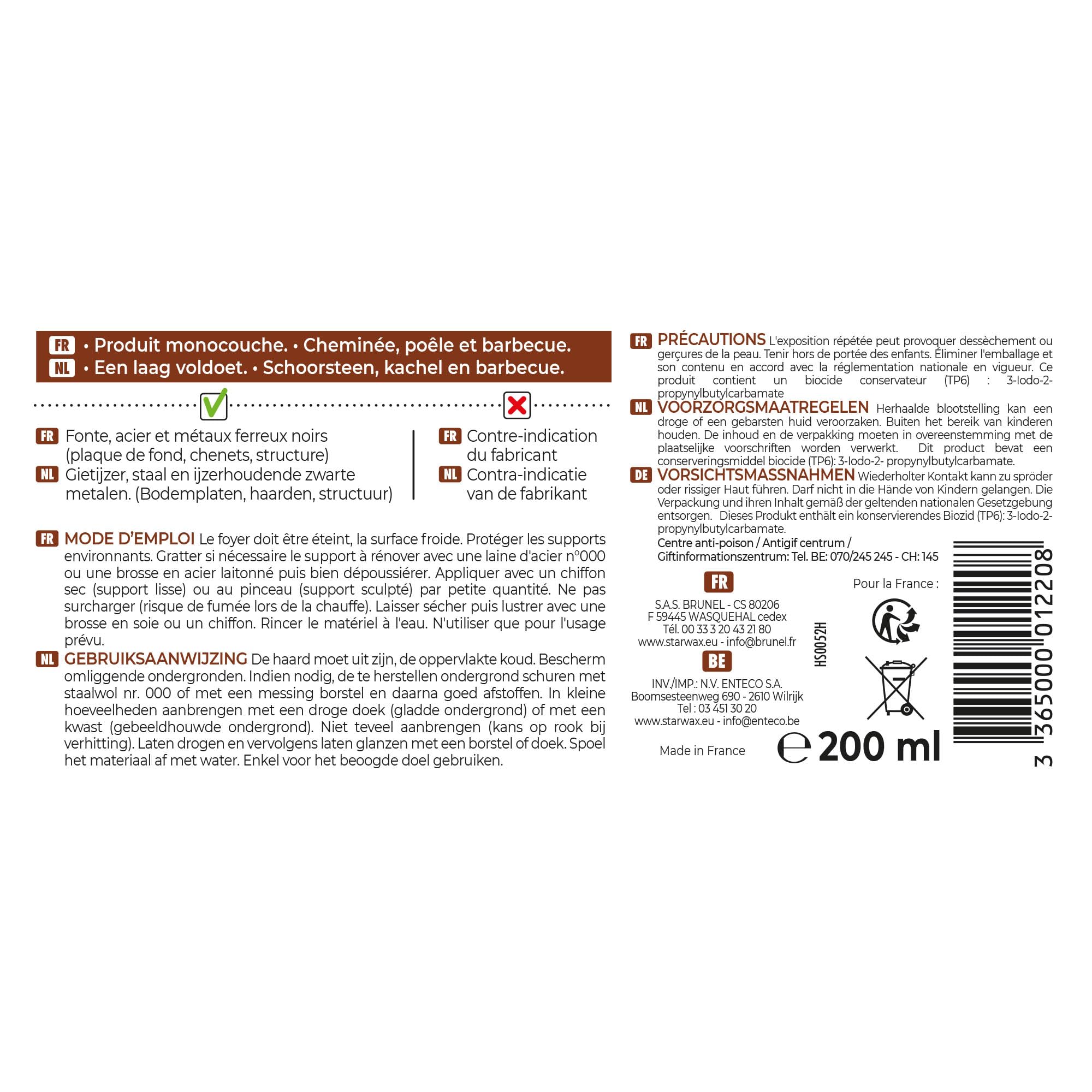 STARWAX Rénovateur fonte et acier pour poêle 200ml noir