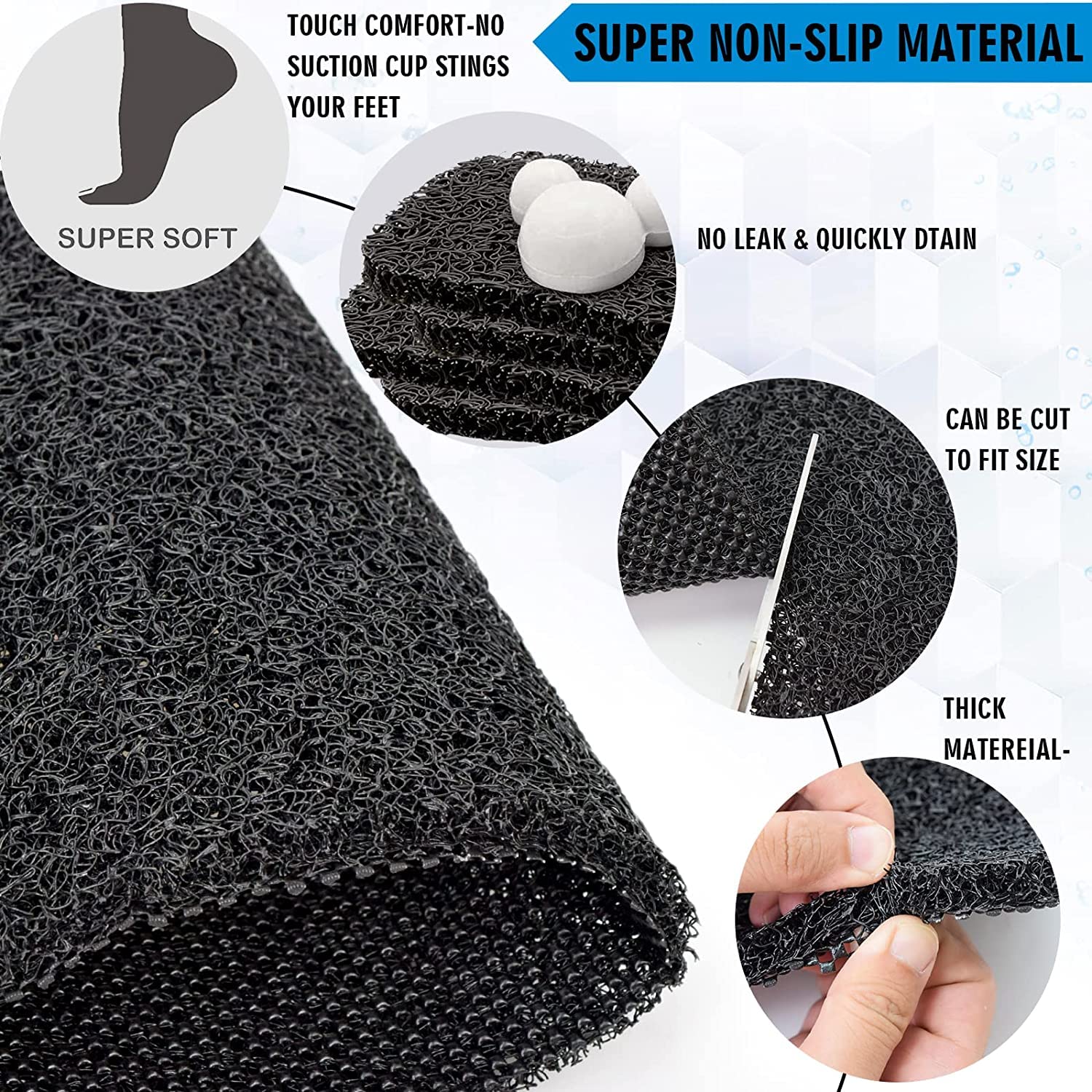 Bingobang Bath Mats Non Slip,Shower Mat Rubber 80x40cm,Extra Soft Anti-Mould, Machine-Washable,For Bathroom Floor,Bathtub(Black) - Image 2