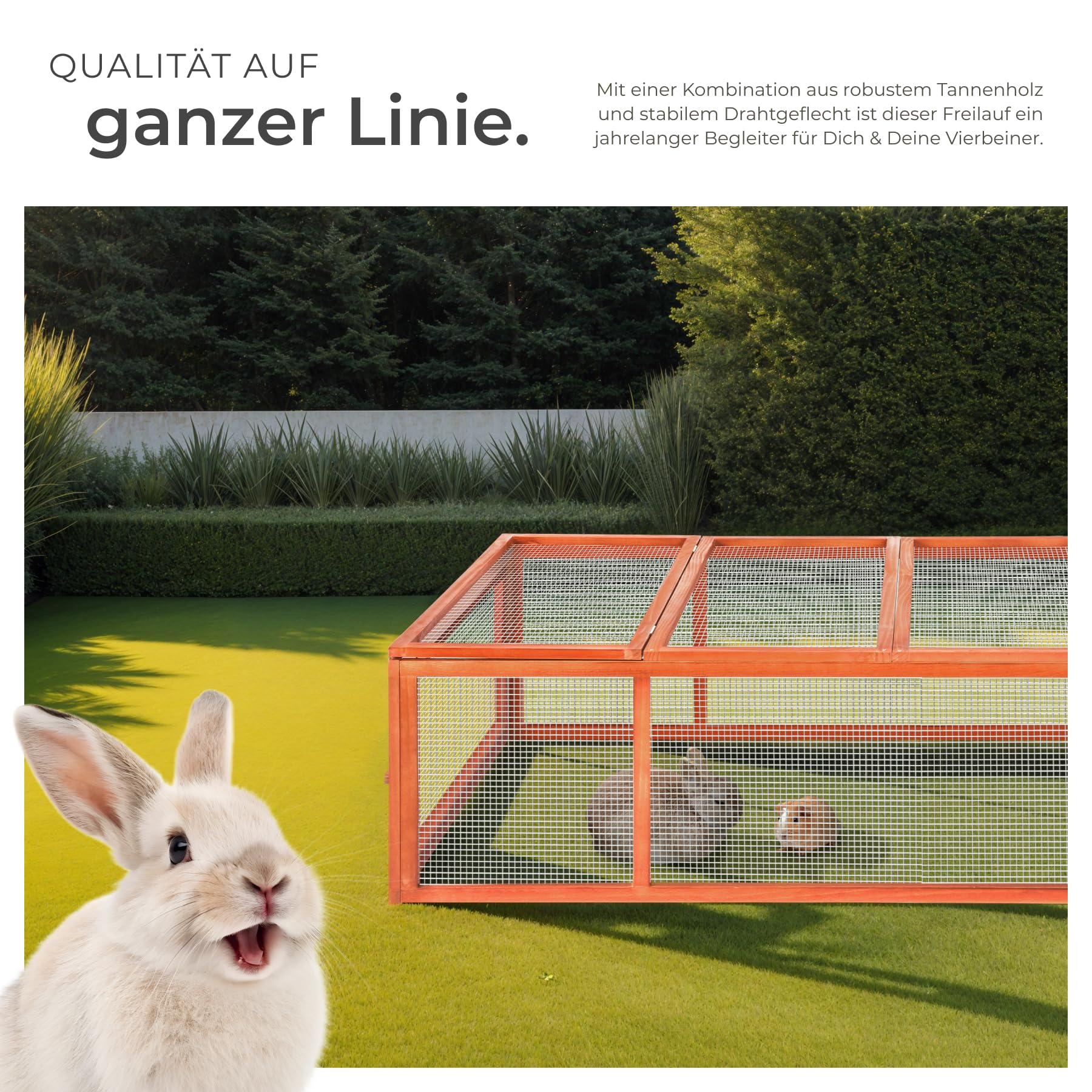 tectake® Gehege, Kleintierkäfig, Nagerkäfig, Freigehege aus Holz mit Metallgitter, Hamster oder Hasen Zubehör, Kaninchenstall mit 4 Türen, Meerschweinchen Gehege 181 x 90 x 48 cm - braun/braun