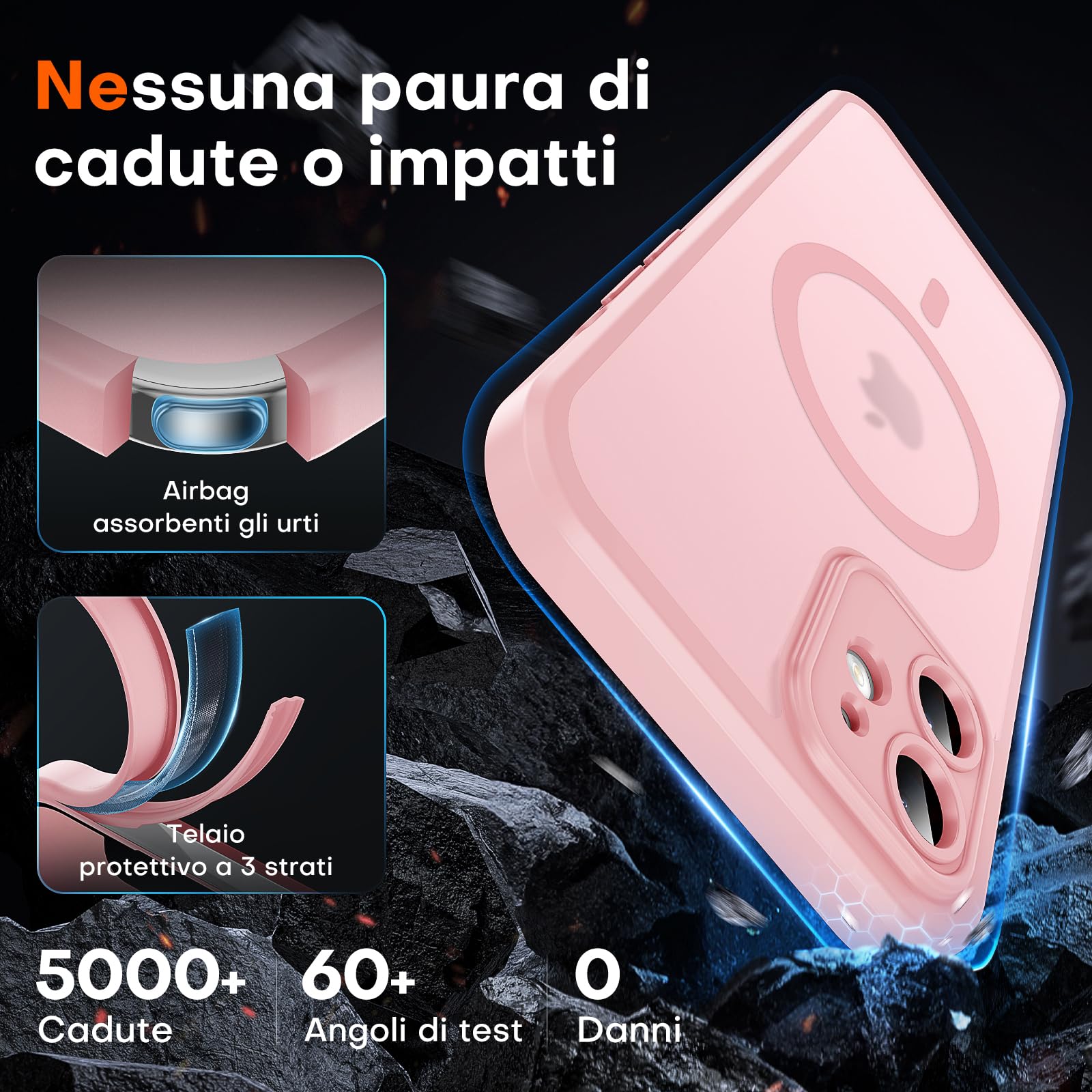 TOCOL Cover Magnetica per iPhone 12 6,1 Pollic, Compatibile con MagSafe, Protezione Fotocamera Integrata, Custodia Antiurto Traslucida Opaca, Rosa Chiaro