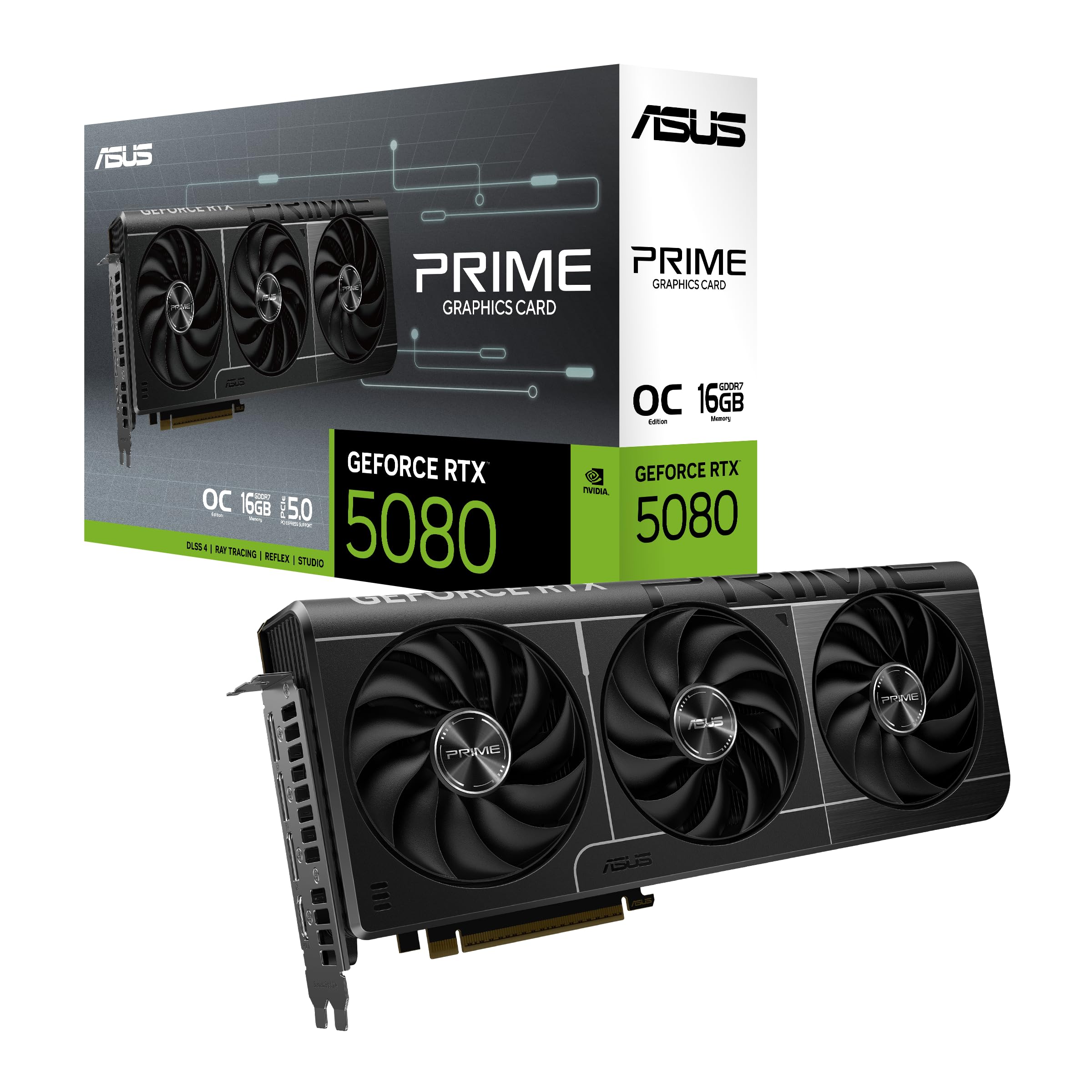 ASUS Prime GeForce RTX 5080 EVO 16GB GDDR7 OC Edition Gaming Grafikkarte (Nvidia GeForce RTX5080, SFF-Ready, Dual-BIOS-Schalter, PCIe 5.0, 1x HDMI 2.1b, 3X DisplayPort 2.1a, PRIME-RTX5080-O16G-EVO)