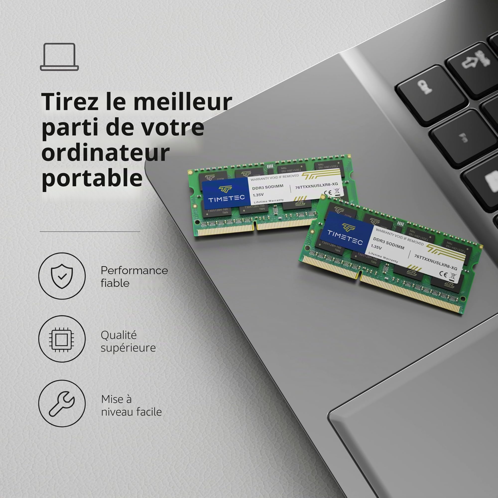 Timetec 8 Go DDR3L 1600MHz PC3-12800 Non-ECC SODIMM RAM Module pour ordinateur portable