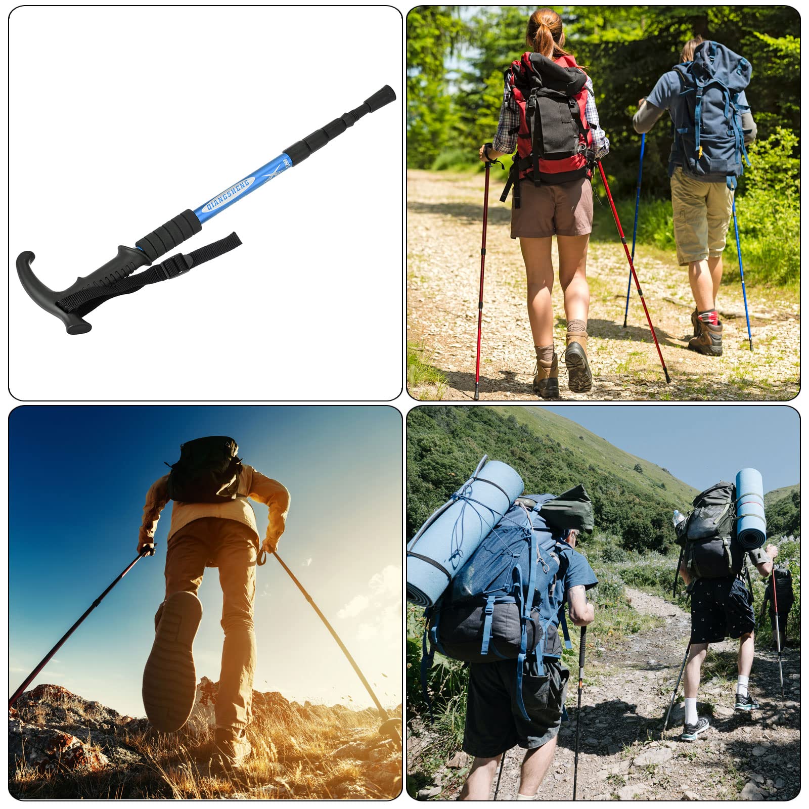 PATIKIL Senderismo Bastones, Plegables Telescópicos Senderismo Bastones 21-43 Pulgadas T Mango con Barro Cesta Aluminio Aleación para Exterior Senderismo Caminar Campamento, Azul