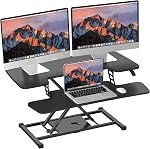 SANODESK 36 inch Height Adjustable Standing Desk Converter, Dual Monitor Workstation with Wide Keyboard Tray for Home Office Laptop, Black
