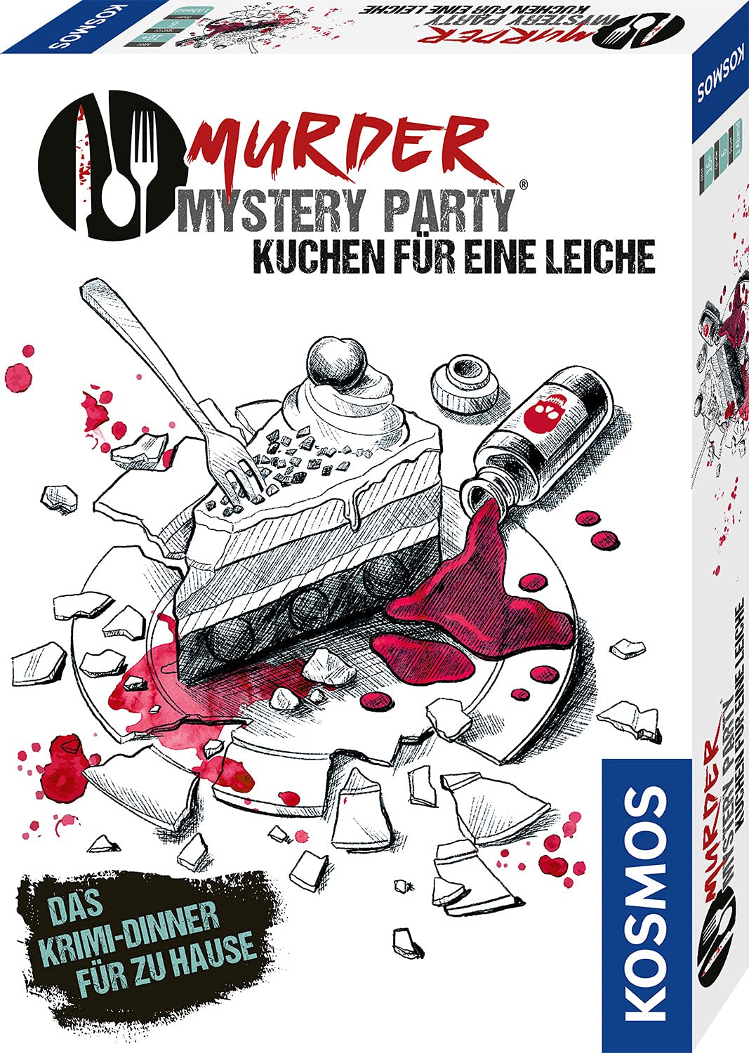 KOSMOS 682125 Murder Mystery Party - Kuchen für eine Leiche, Das Krimi-Dinner für zu Hause, Komplett-Set für für genau 6-8 Personen ab 16 Jahren, Partyspiel, spannendes Gesellschaftsspiel