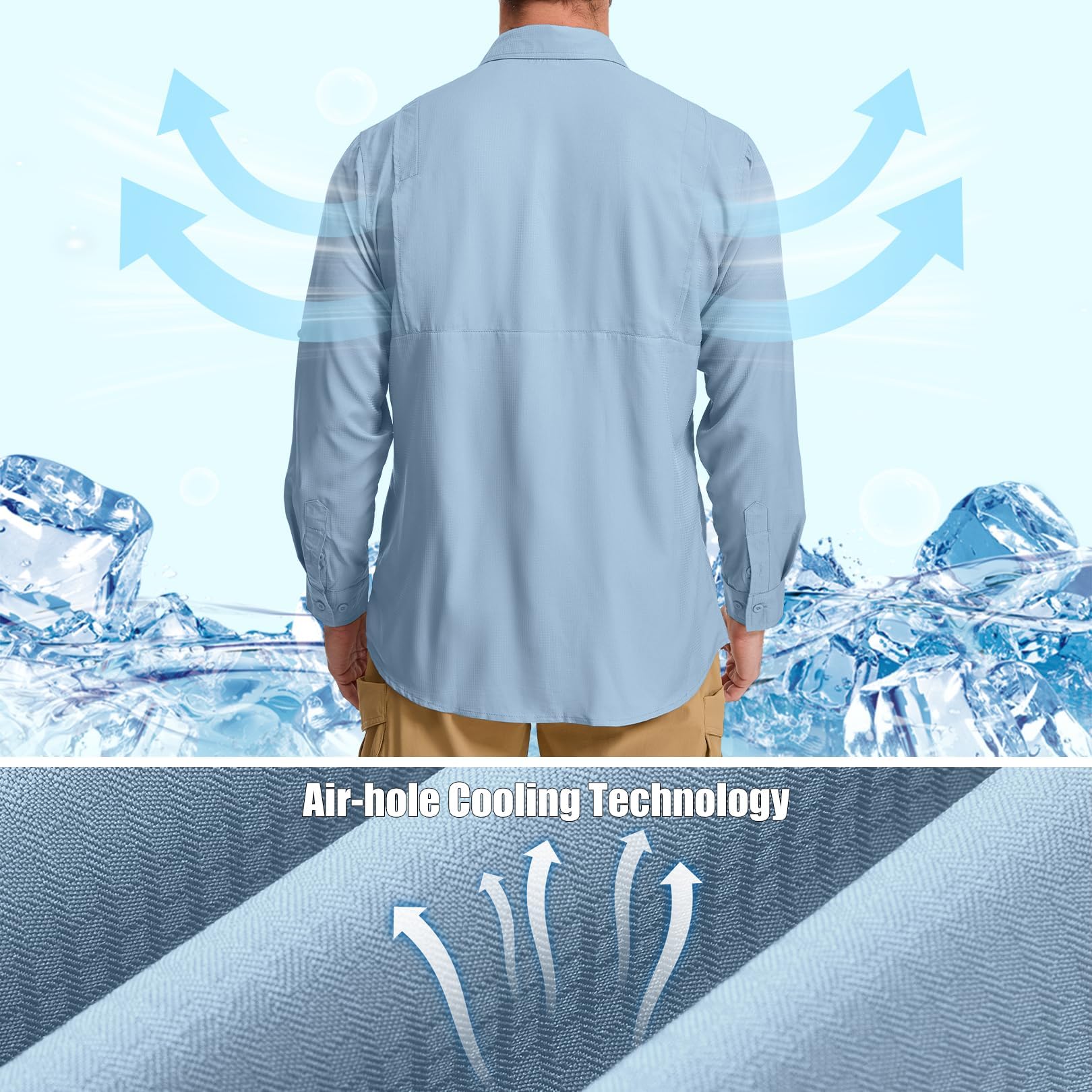 Safari UPF50+ Chemise de randonnée à manches longues pour homme Protection UV Respirant Séchage rapide
