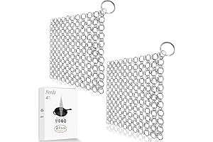 2-Pack Cast Iron Scrubber: The Ultimate Chain Link Sponge for Seamless Cast Iron Cleaning