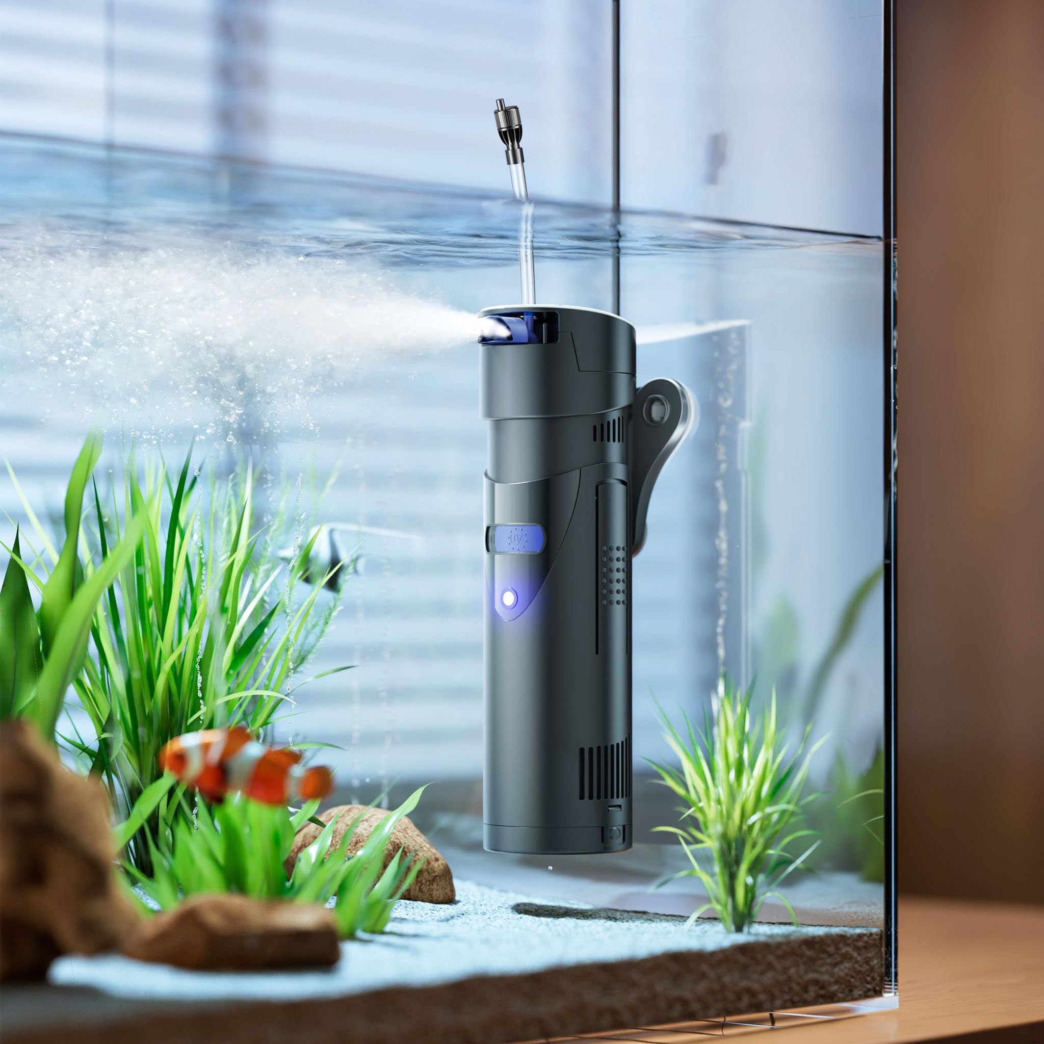 SunSun CUP-807 Pompe d’aquarium 4 en 1, pour aquariums à 500 l, 700 l/h 10 W avec Stérilisateur UVC 7 W et Matériau filtre, Étang, Aquariophilie
