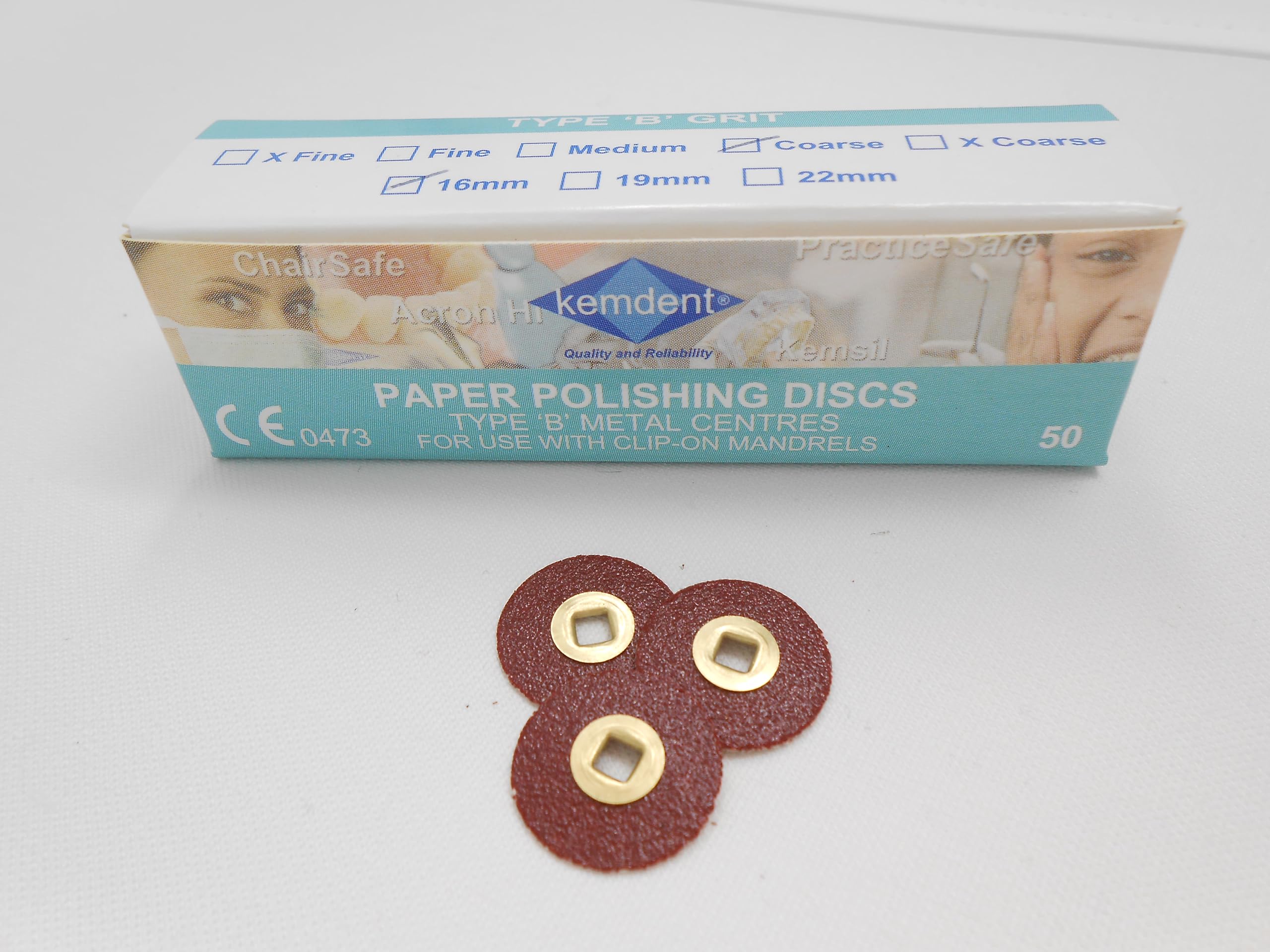 Kemdent Paper Discs B Metal Centre Coarse 19mm(3/4) 50/box, for use with a clip on Mandrel. Provide a convenient - Image 2