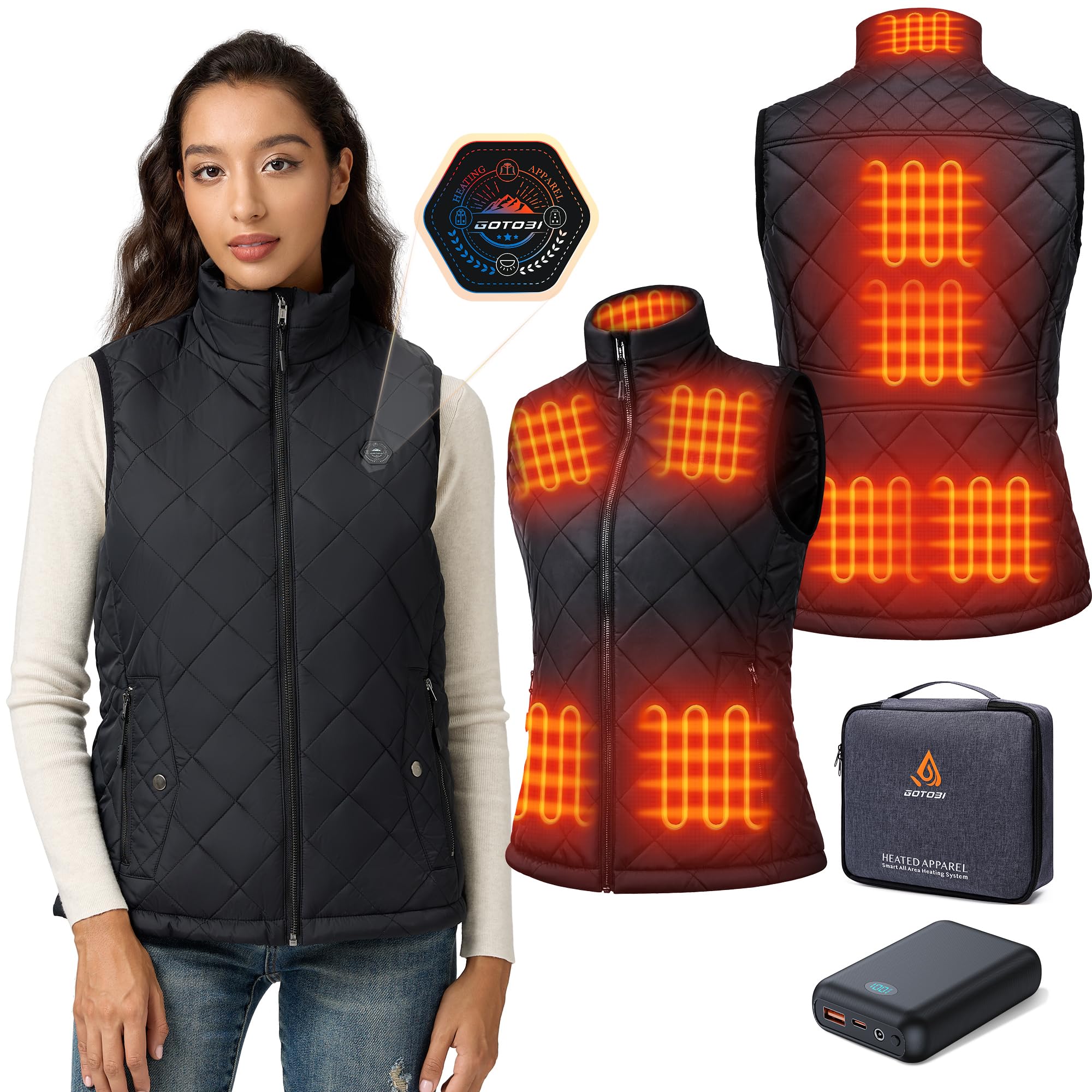 Gilet Riscaldato Donna con Batteria da 16000mAh - Gilet Riscaldato con 9 Zone di Riscaldamento e 3 Temperature Regolabili, Gilet Riscaldato per Attività Outdoor Escursionismo Sci