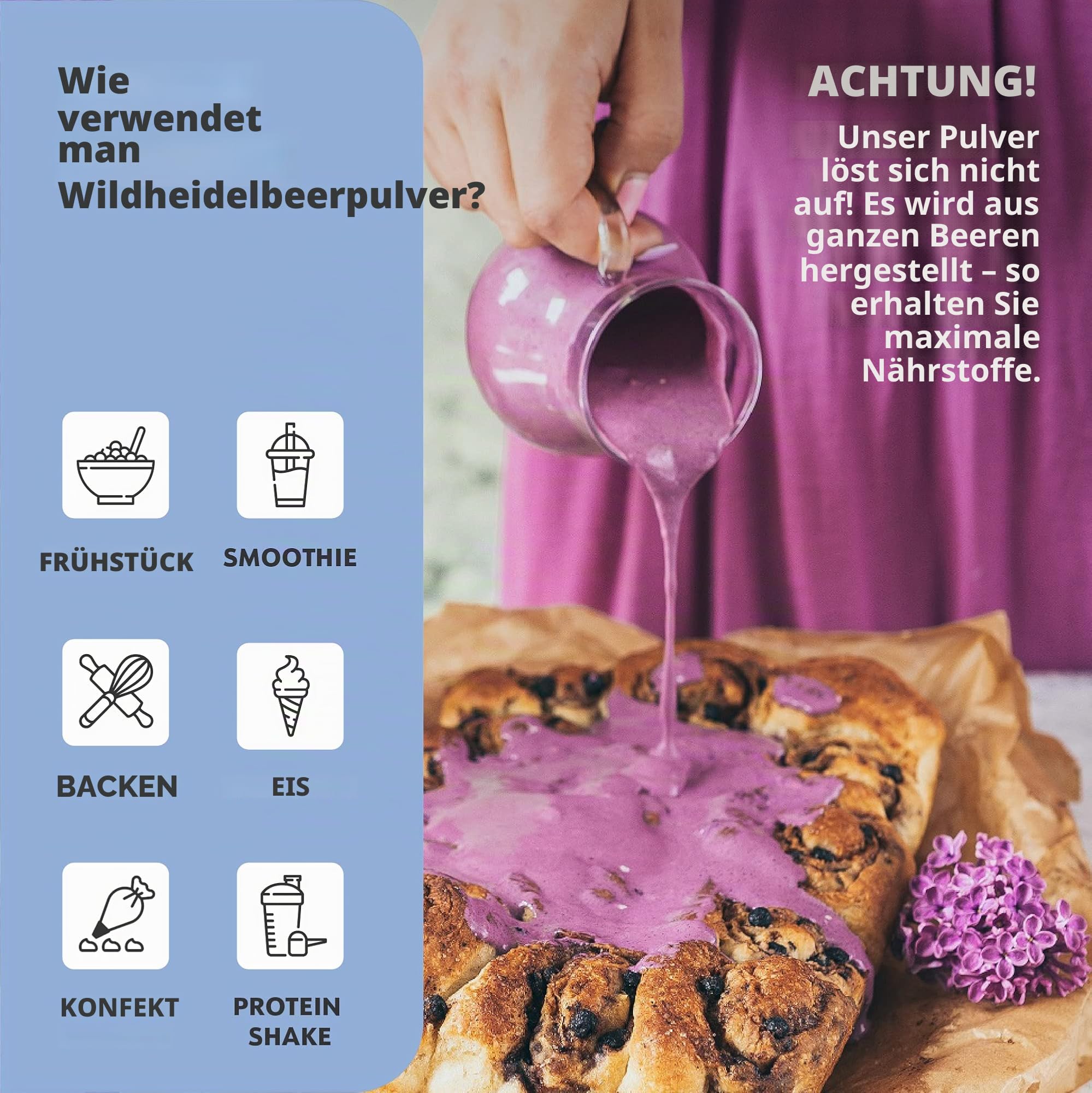 LOOV Bio-Wildheidelbeerpulver – 41-Tage-Vorrat, 250 g, ideal für Smoothies & Frühstück, gefriergetrocknet, aus Nordeuropa, ohne Zuckerzusatz