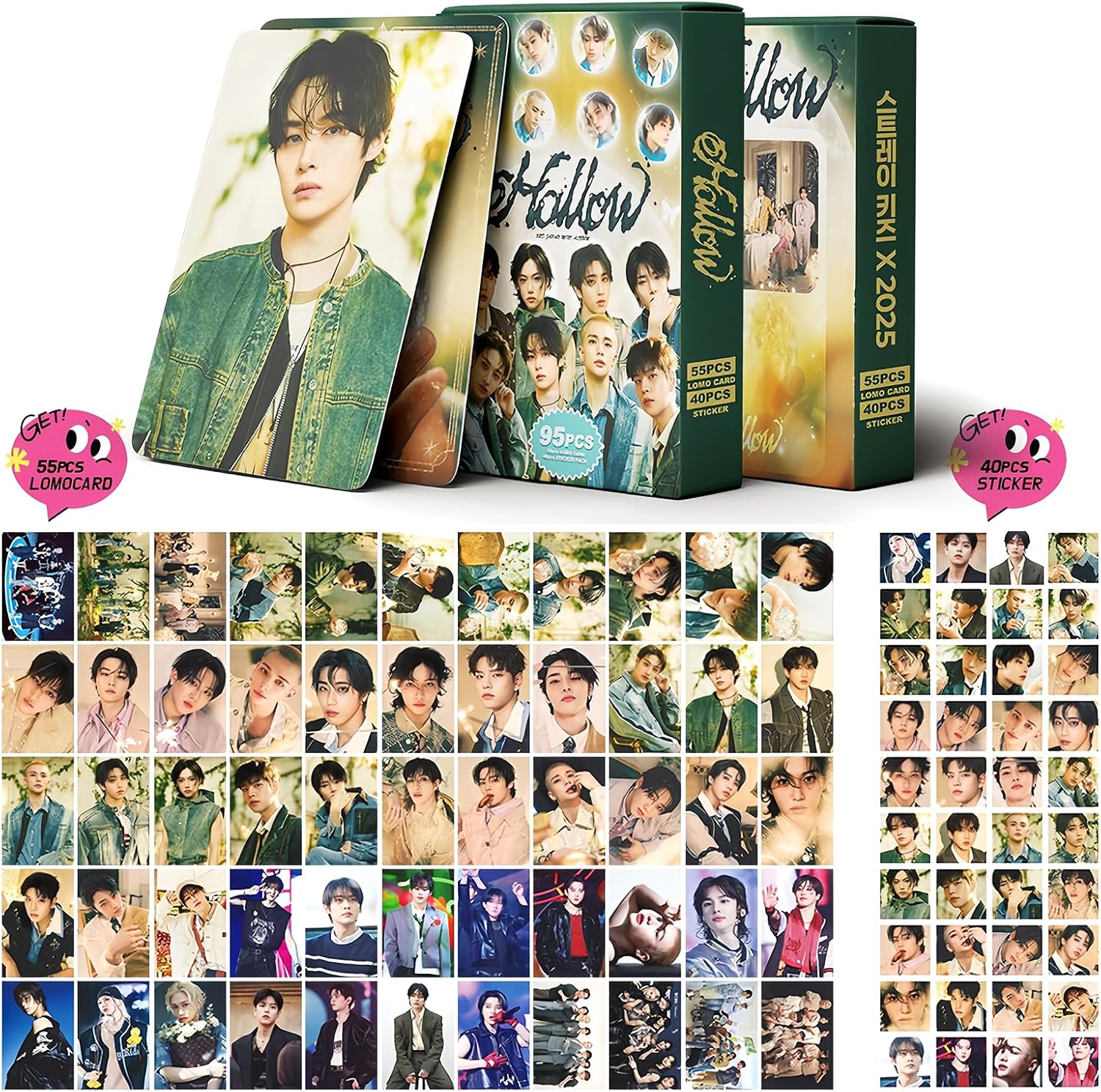 Photocards 95PCS Kpop Hollow Photo Card Set 55PCS Album Cards 40PCS Sticker Pack Merch Boys and Girls Card