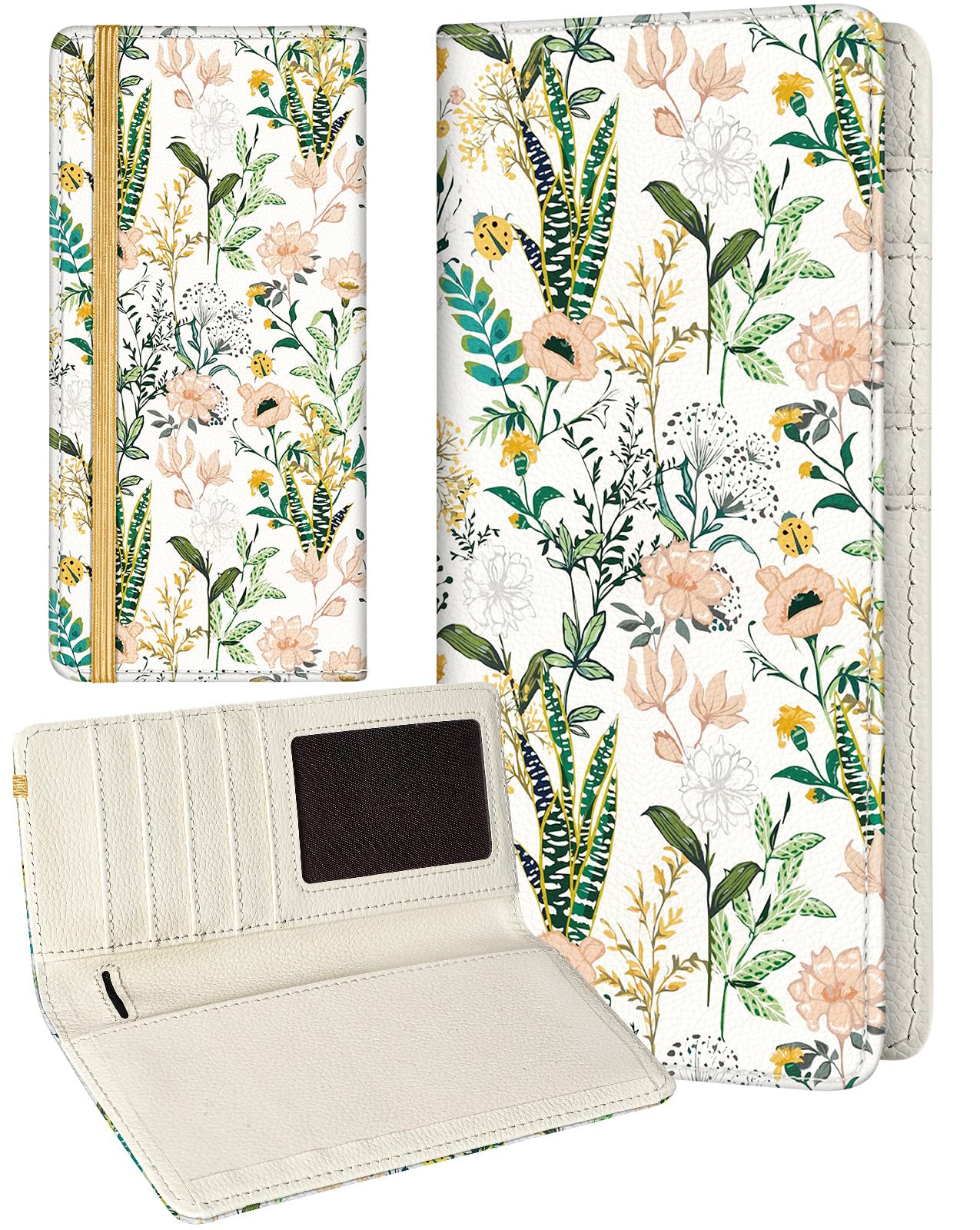 Slohif Checkbook Cover for Personal Duplicate Checks - Leather Check Book Wallet Holder for Women Rose Green Flower Top Side Tear
