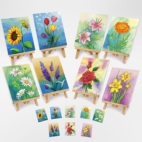 Miniatura 10 de VOCHIC Paquete de 8 lienzos predibujados para pintar para adultos, suministros de fiesta para sorbos y pinturas, juego de pintura en lienzo para