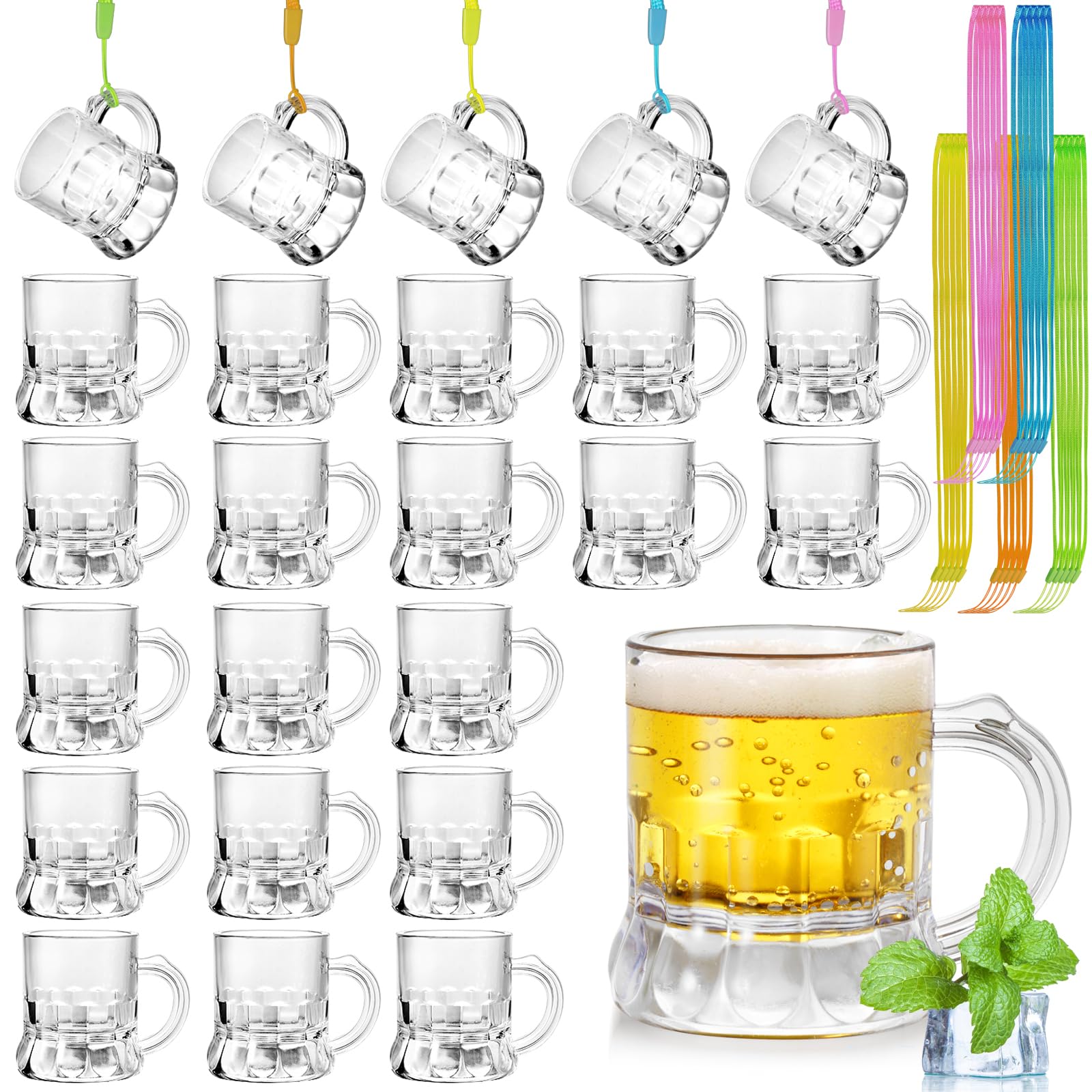 Mssushi 25 Pcs Plastic Shot Glasses 30ml, Handle & Necklace (Transparent) โ image 1