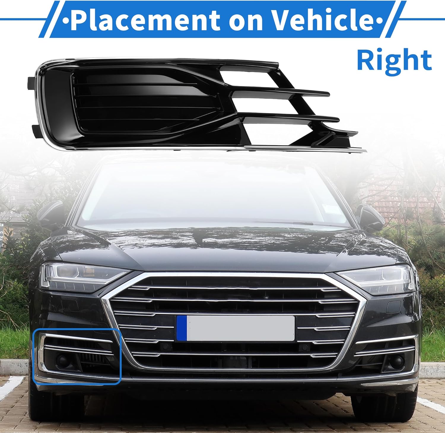 1 Pc Fog Light Grill for Audi A6 2016-2018 ABS Black Front Right Front Lower Bumper Fog Light Cover Inserts - Image 3