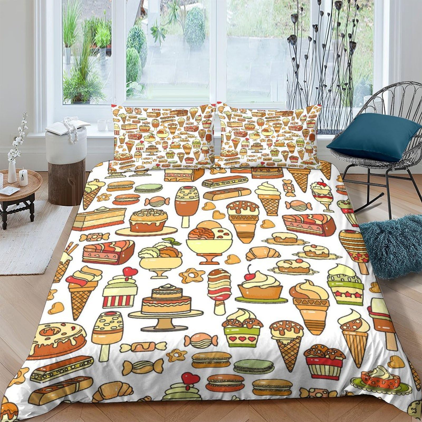 Ctjqhvkz Style-7 3D Printed Dessert Pattern Fitted Sheet Microfiber Soft Ice Cream Cake Bed Cover For Bedroom Guest Room Decor Single（135X200cm）