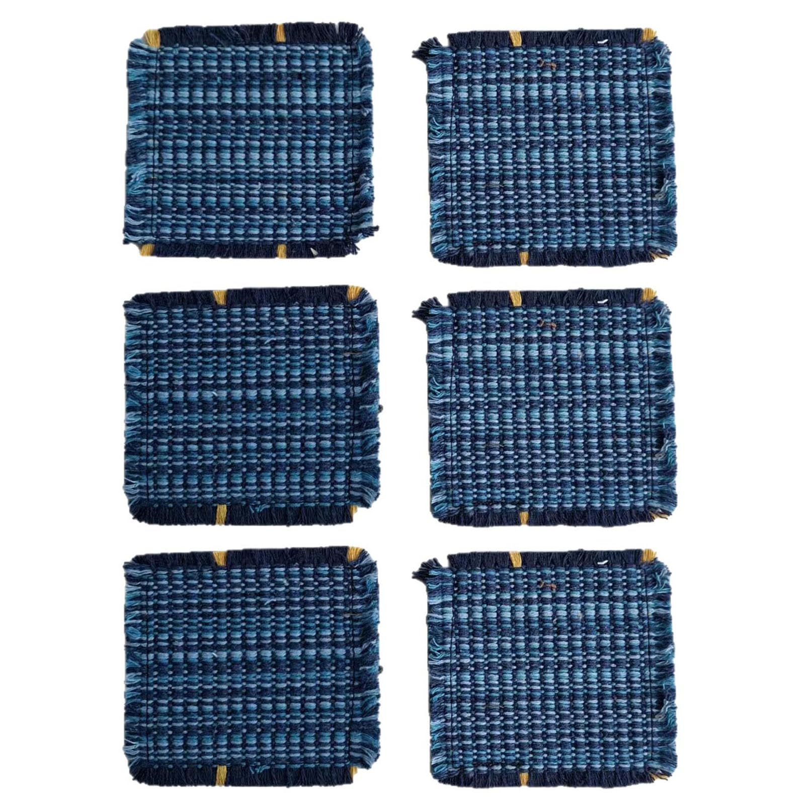 6Pcs Minimalists Woven Cotton Rope Drink Coasters with Tassels Trim Heatproof Tableware Protectors for Home and Cafes Square Coasters Set