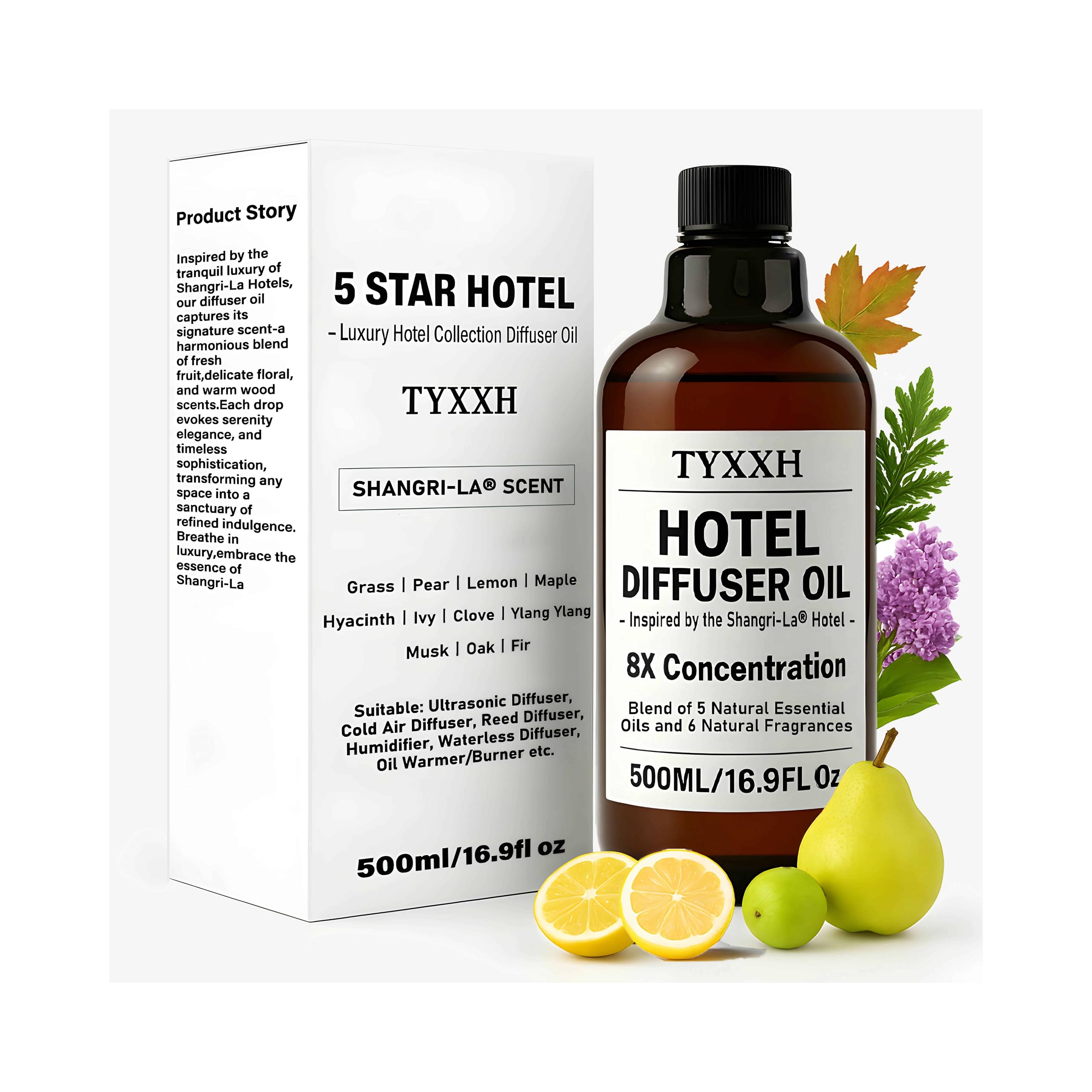 Hotel Collection Diffuser Oil, 500ml/17fl oz Shangri-La Inspired Essential Oils for Waterless, Cold Air, Ultrasonic & Reed Diffusers, HVAC, Long-Lasting 5-Star Hotel Fragrance for Home, Office, Spa