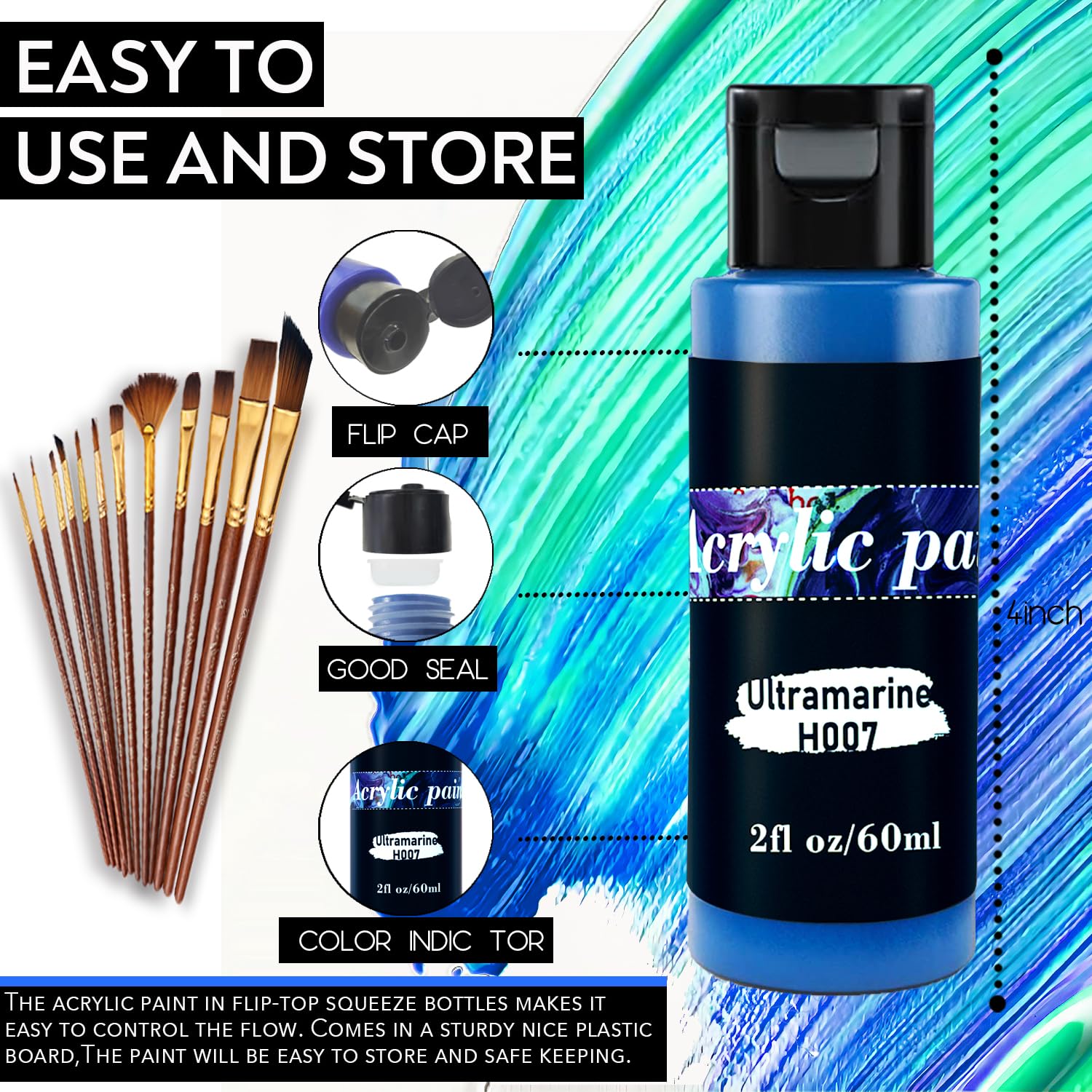 Amazon.com: Acrylic Paint Set 76 PCS of 64 Colors 2fl oz 60ml