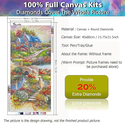 Miniatura 4 de Kits de pintura de diamantes 5D para adultos, bricolaje, casa de paisaje grande, taladro redondo completo (31.5 x 15.7 pulgadas) con diamantes de