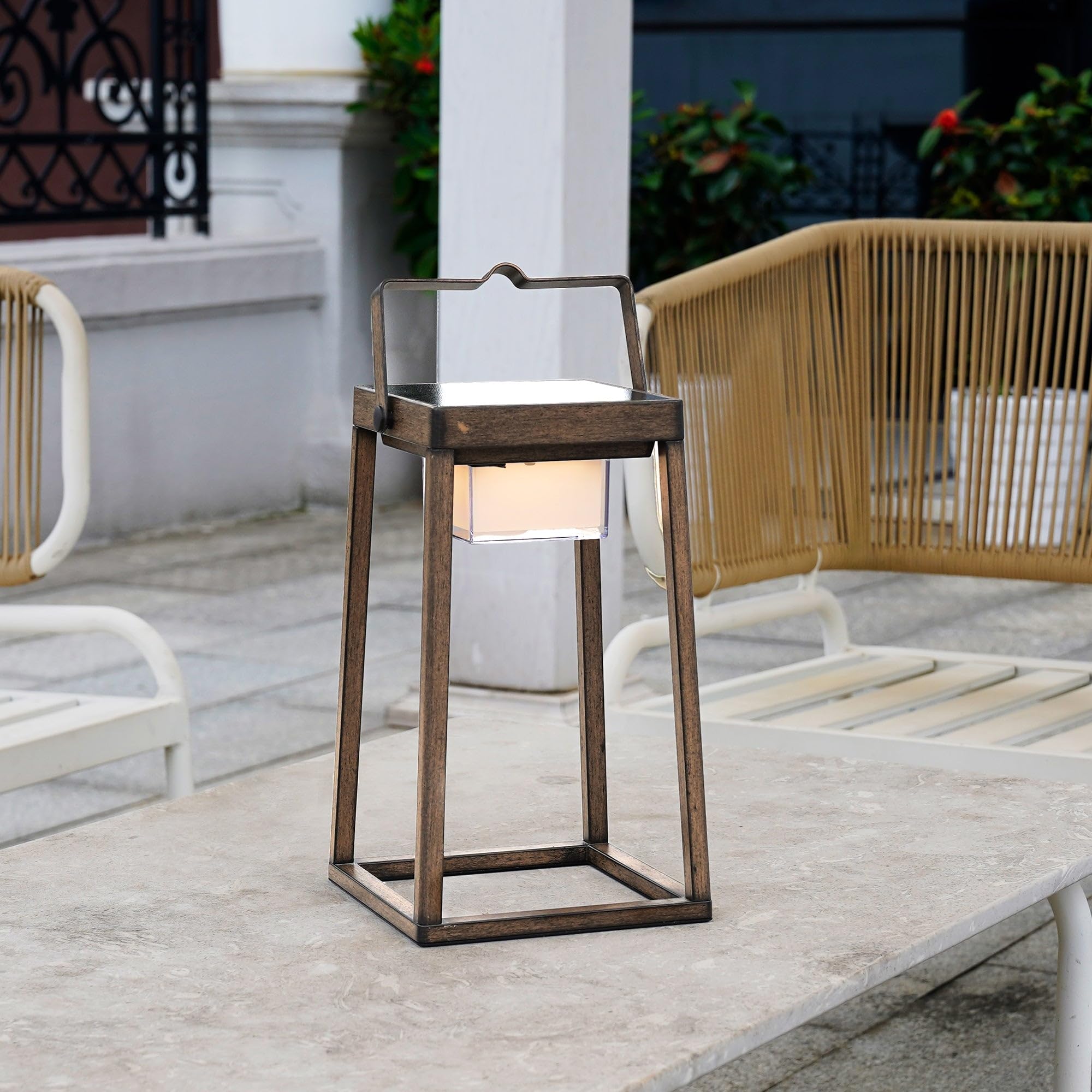 Verona H30cm aluminiowa lampa solarna z efektem drewna LED ciepła biel
