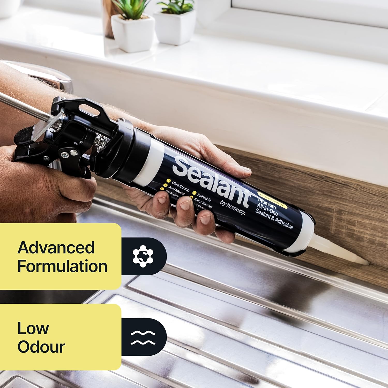 Light Gray Kitchen & Bathroom Sealant & Adhesive Hybrid Polymer | Superior to Silicone Caulk Sealant | Waterproof, Odorless, Paintable | Ideal for Around Bathtub, Shower, Kitchen - 300ml 24 Pack