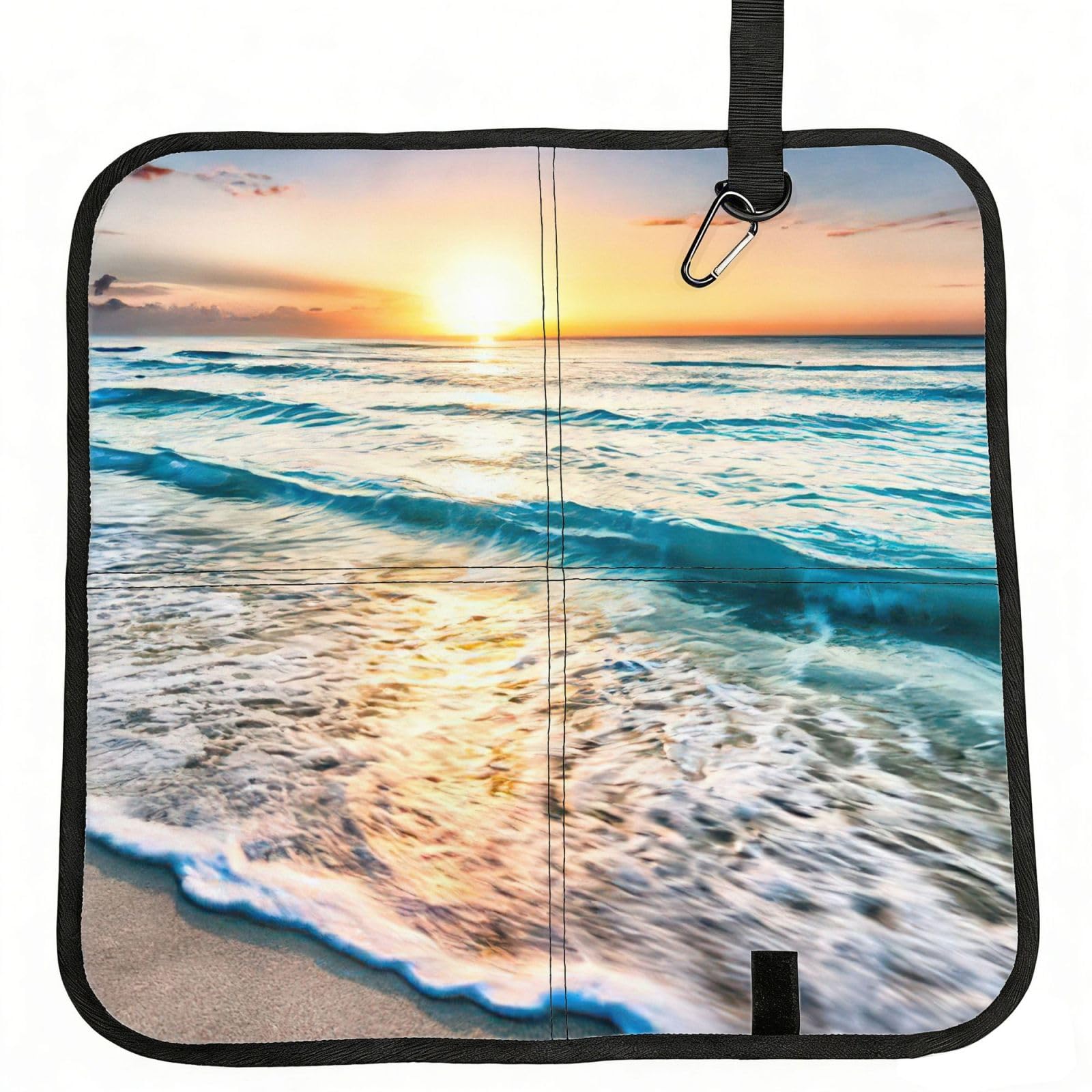 bghdfa Beach Sunset Ocean Waves Print Outdoor Sitting Mat Waterproof Oxford Cloth Seat Cushion Folding Foam Camping Seat For Picnic