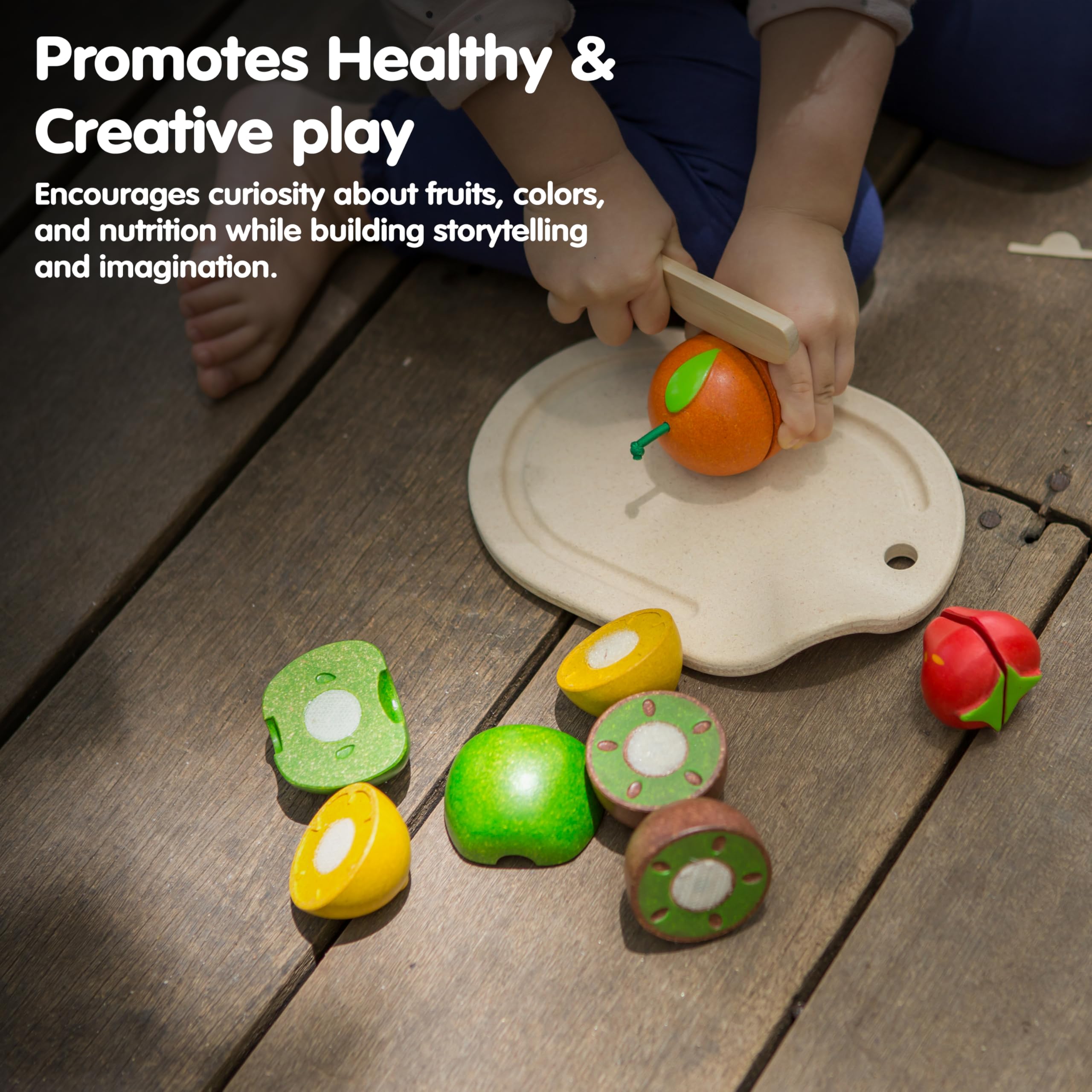 Set De Fruits En Bois PlanToys – 7 Pièces Avec Couteau Et Planche – Fruits à Découper Velcro – Jouet éducatif Dès 18 Mois
