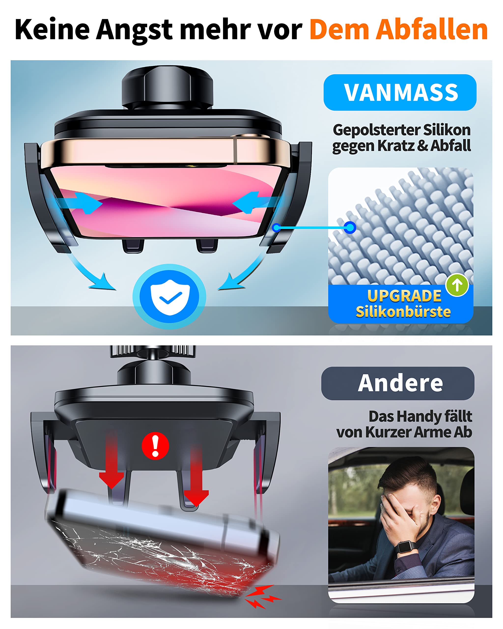 VANMASS Handyhalterung Auto Lüftung【2026 Stärkster Lüftungshaken】 Handy Halterung Auto Militär-Klasse Kfz Handyhalterung Universal Autohalterung für iPhone 17 Pro Max/17 Air/16/15/14 Samsung S26 usw
