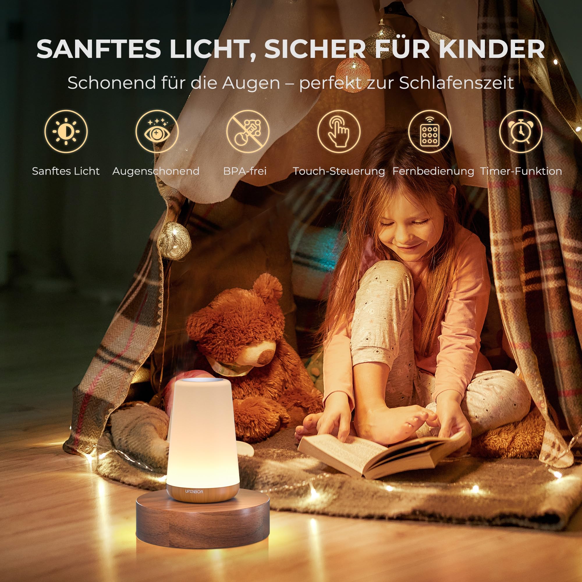 Lampka nocna LED z pilotem, z funkcją ściemniania, 13 kolorami RGB | Regulowane Światło, 13 Kolorów RGB i 5 Poziomów Jasności, Timer, Haczyk, Ładowanie USB, Przenośna Lampka do Sypialni i Salonu