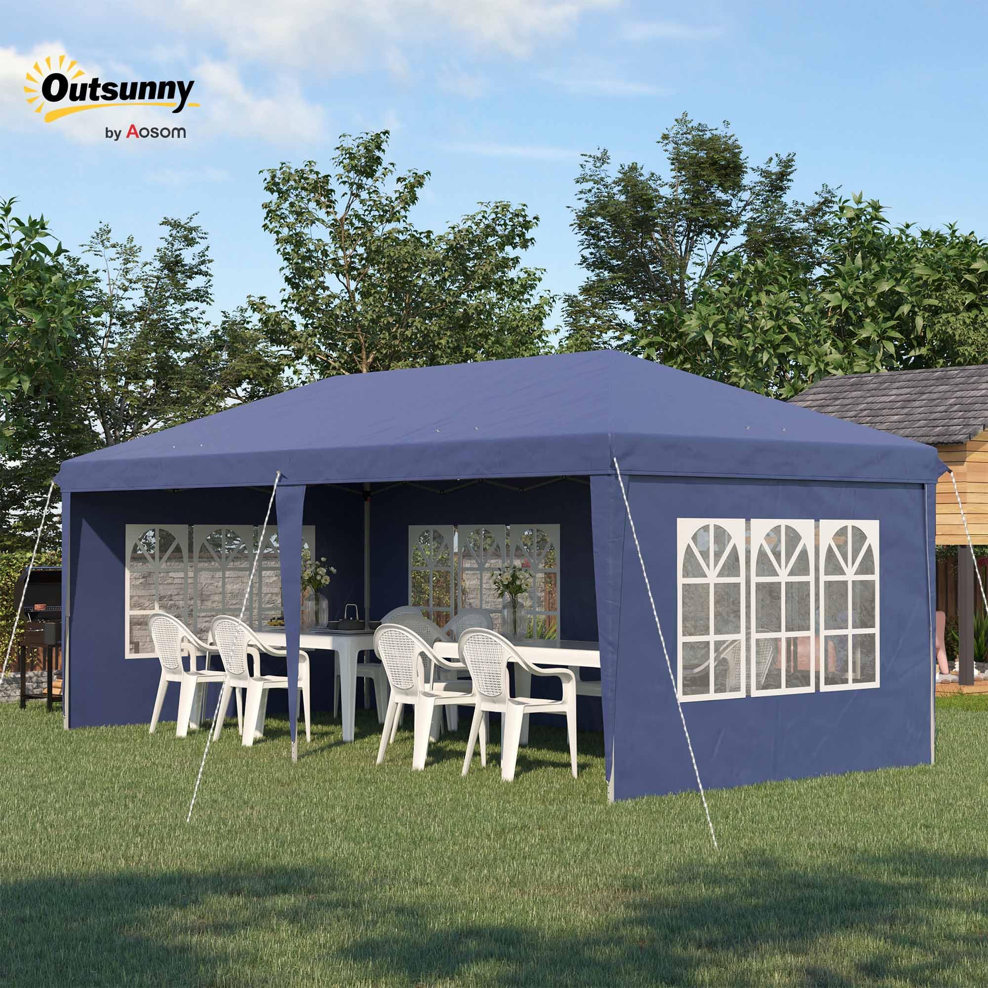 Outsunny Tonnelle de Jardin 3x6 m Pop-up Pliante Tente de Réception Pavillon Chapiteau Barnum Bleu