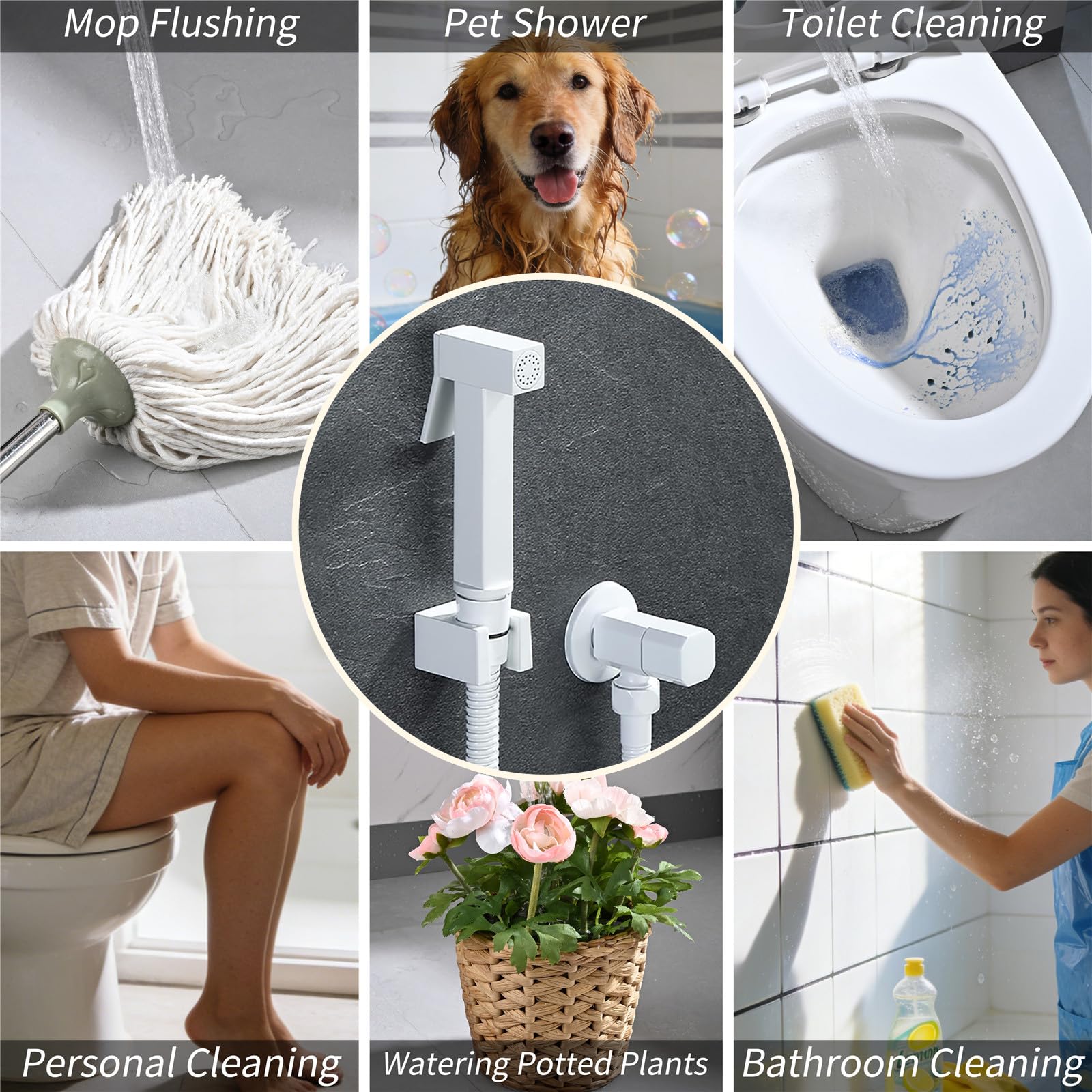 Ducha Higienica para WC en Latón, Grifo Bidet para WC Empotrado con Soporte y Manguera, Pulverizador de Bidé de Mano Agua Fría, para Higiene Personal, Blanco
