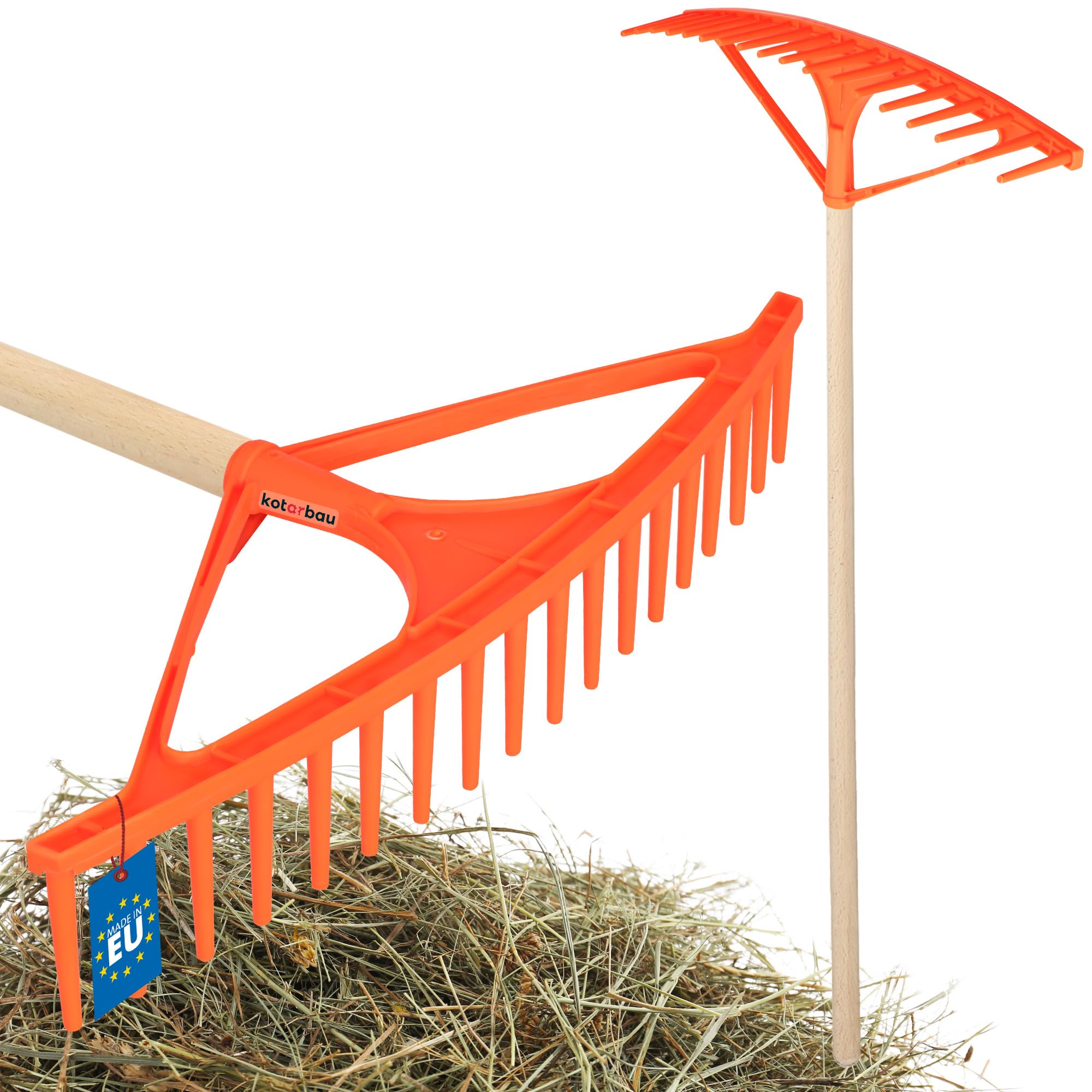 KOTARBAU® Rateau Jardin - Rateau à Feuilles - Plastique - 64 cm - Orange - 18 Dents - avec Manche - Outil Jardinage Léger - Ramasse Herbe - Gazon - Branches Déchets
