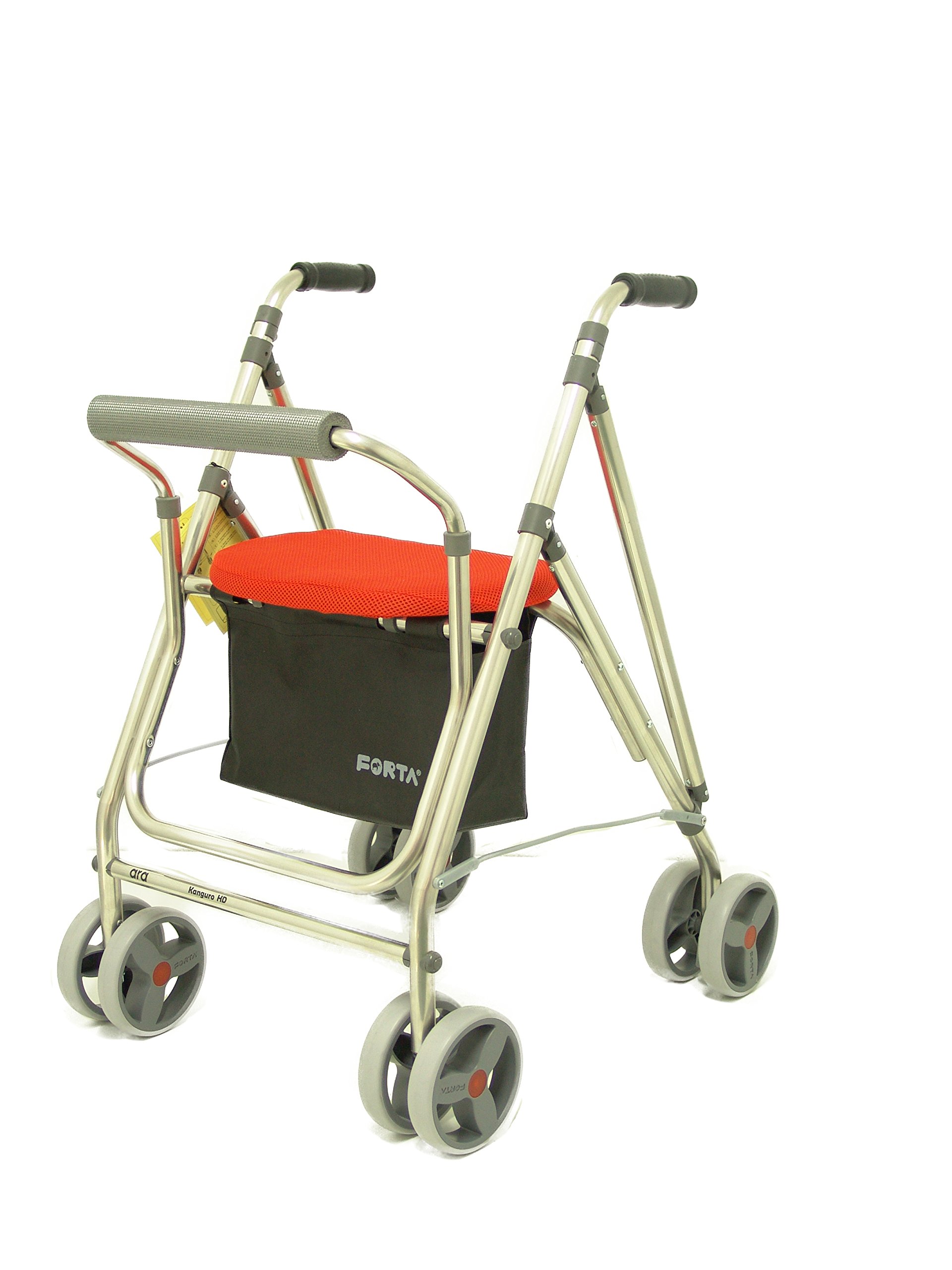 Forta fabricaciones - Andador de 4 ruedas para ancianos Kanguro FORTA - Kanguro HD, Naranja