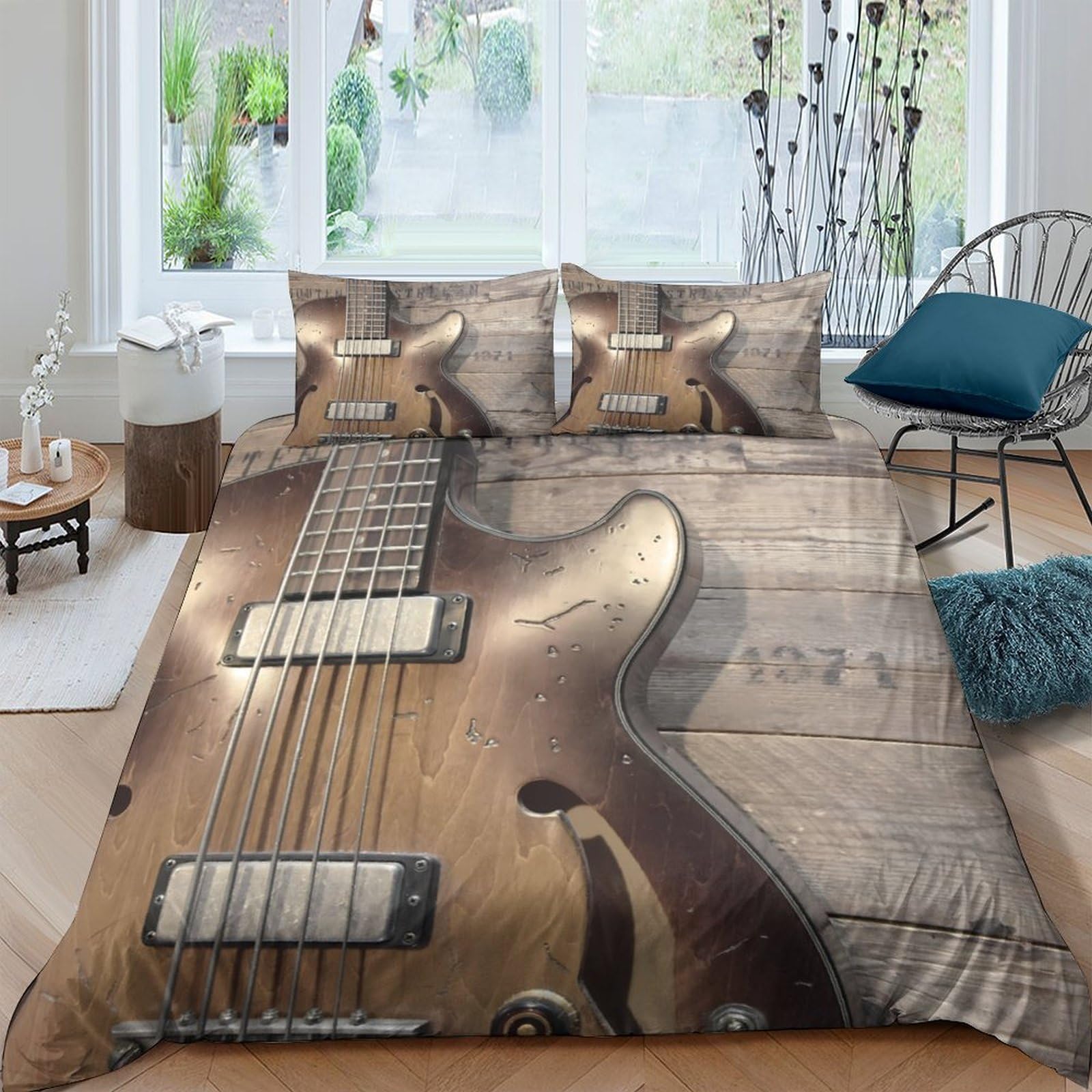 Ctjqhvkz Style-6 3D Printed Guitar Fitted Sheet Microfiber Soft Brown Artistic Mattress Cover For Bedroom Decor Protection Single（135X200cm）