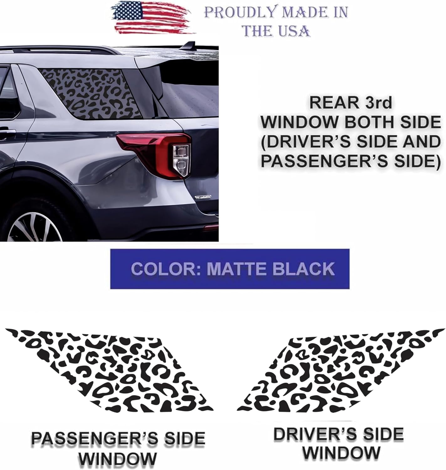 Compatible with Ford Explorer 2020-2026 | Precut Leopard Cheetah Print Window Decals | Both Side | Proudly Made in The US | Matte Black (Leopard Cheetah Print)