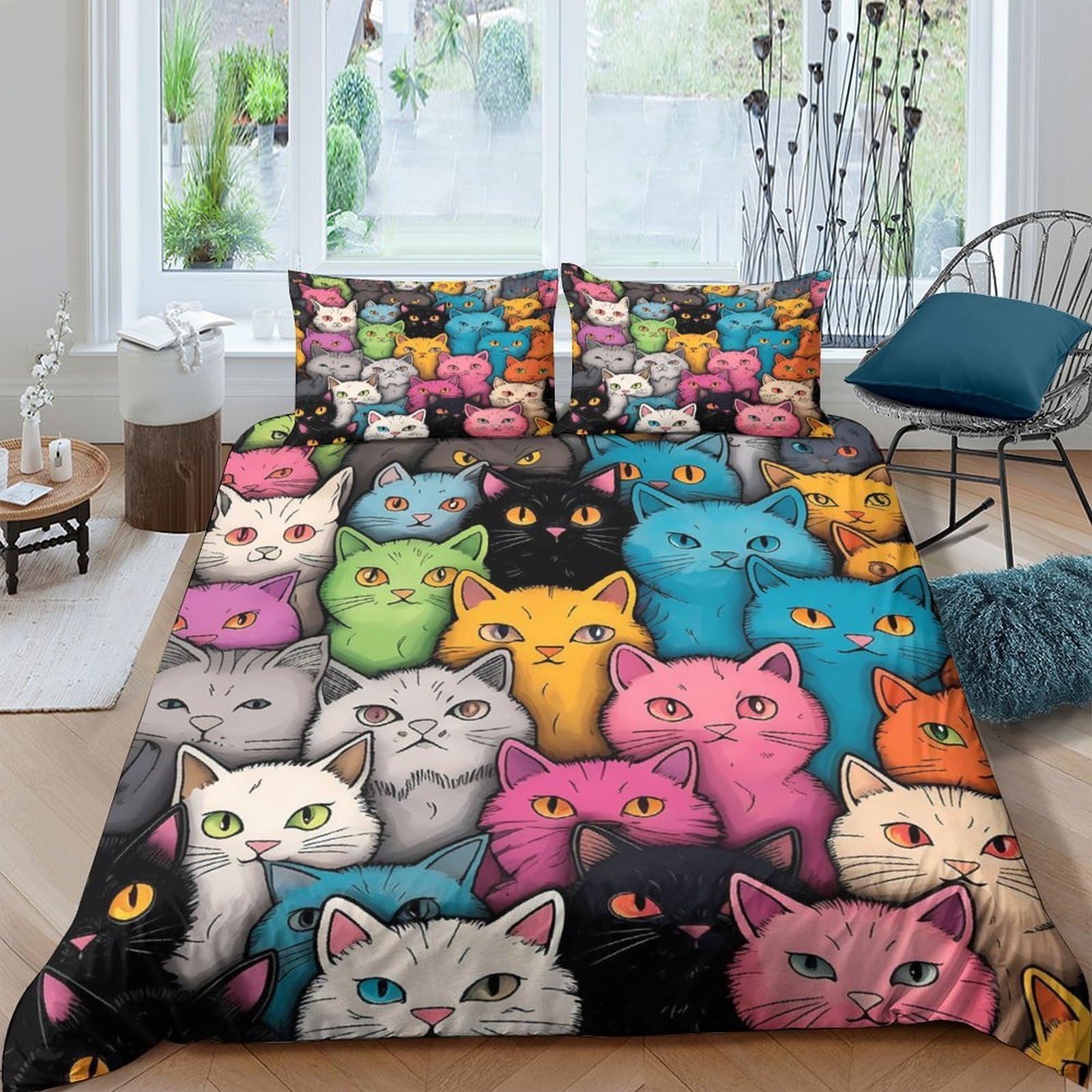 Ctjqhvkz Style-7 3D Printed Colorful Cat Fitted Sheet Microfiber Soft Breathable Cartoon Kitten Mattress Cover For Bedroom Dorm Decor Single（135X200cm）