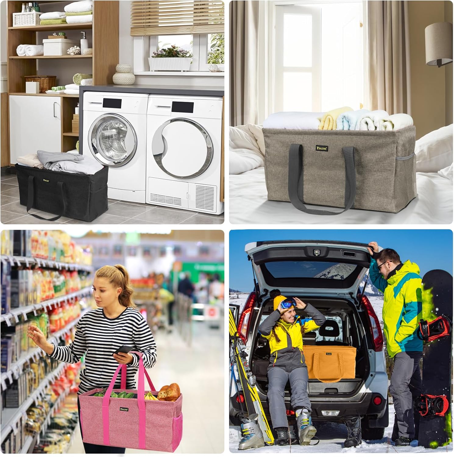 BALEINE Extra Large Utility Tote Bag with Wire Frame for Storage (Yellow, 22''x12''x10'') - Image 6