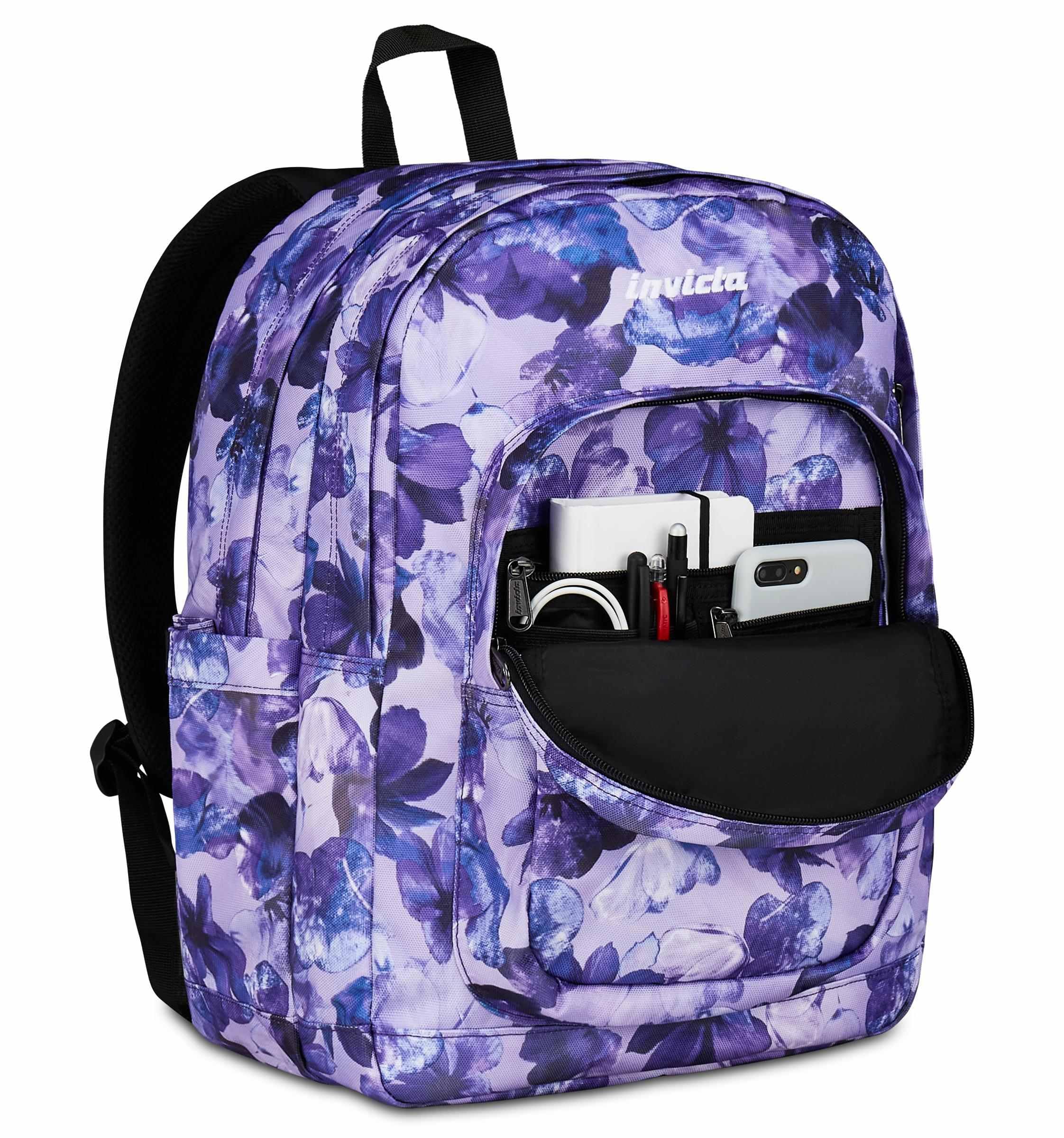 Invicta Zaino Scuola Jelek, Viola, Doppio Scomparto Con Tasca per PC e Tasca per Borraccia, 34 lt, Scuola Media e Superiore, Zaino Ragazza