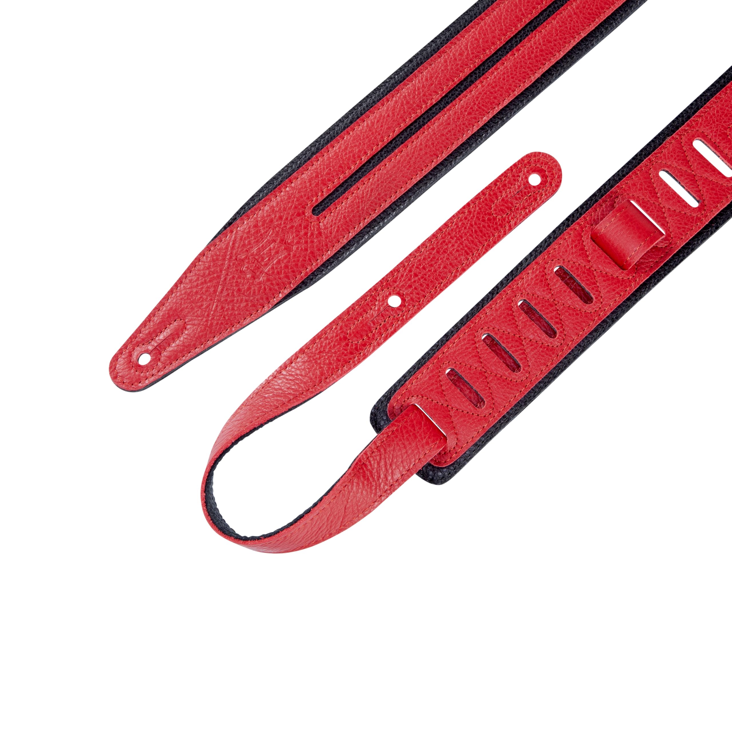 Levy's Leathers - Correa de piel para guitarra de 2.5 pulgadas, diseño de rayas dobles, color rojo y negro (MG317DRS-BLK_RED)