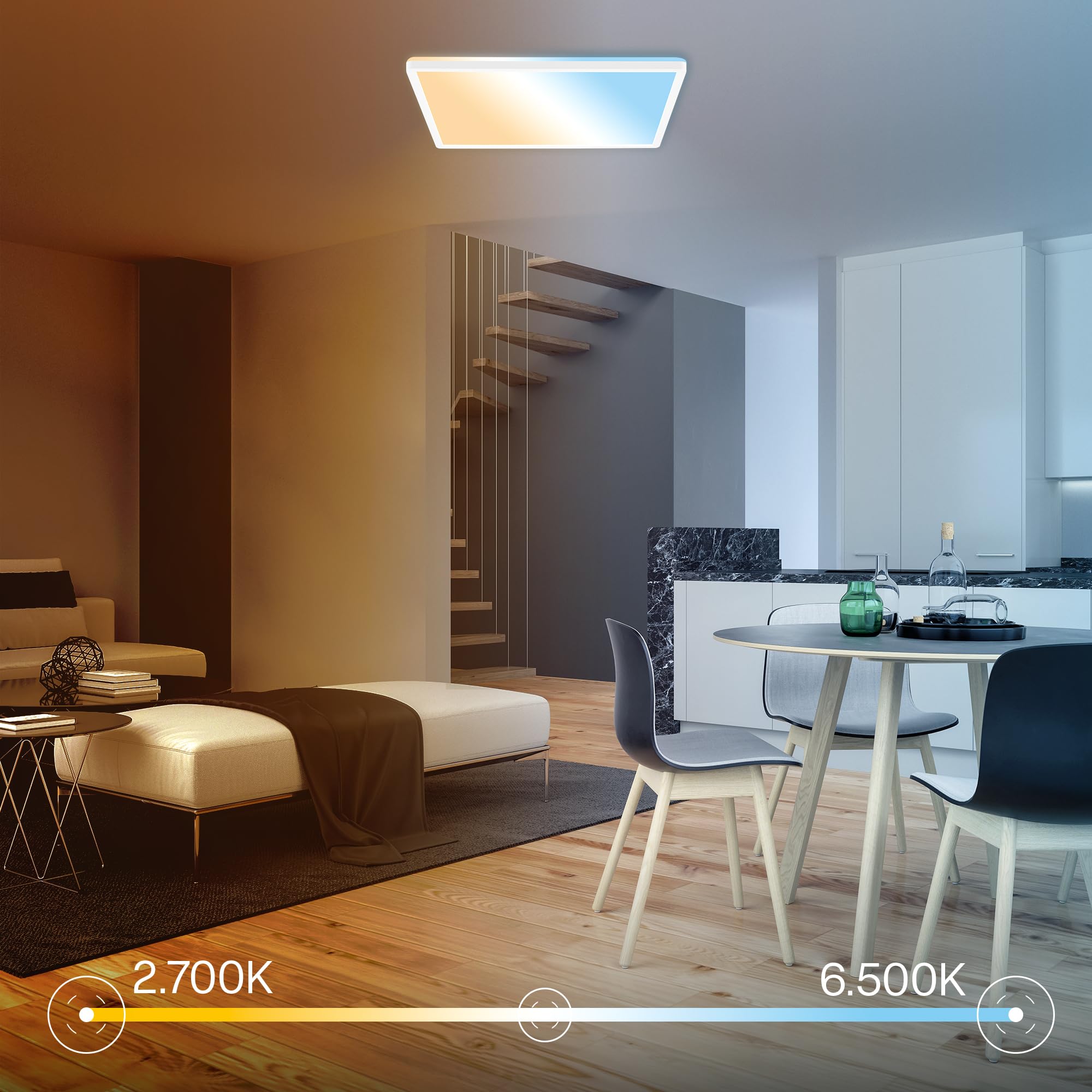 B.K.Licht - LED Deckenlampe, Flach, Dimmbar, Indirektes Licht, CCT warmweiß bis tageslichtweiß, IP44, Panel, Deckenleuchte, Kinderzimmer, Wohnzimmerlampe, Badezimmer Lampe, 42x42x3 cm, Weiß