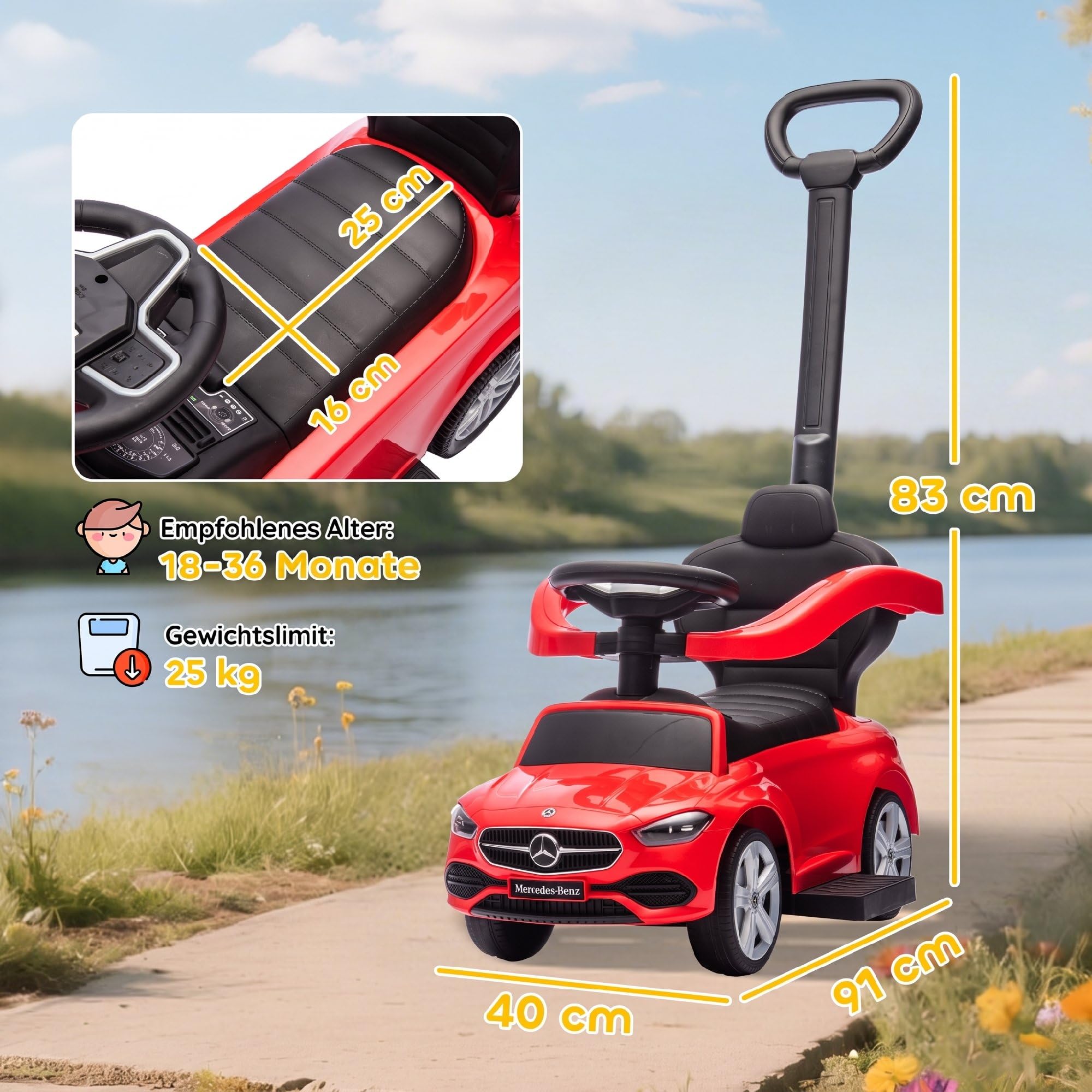 AIYAPLAY Auto jezdne z drążkiem 2-in-1 dzieci 1,5-3 lat Czerwony
