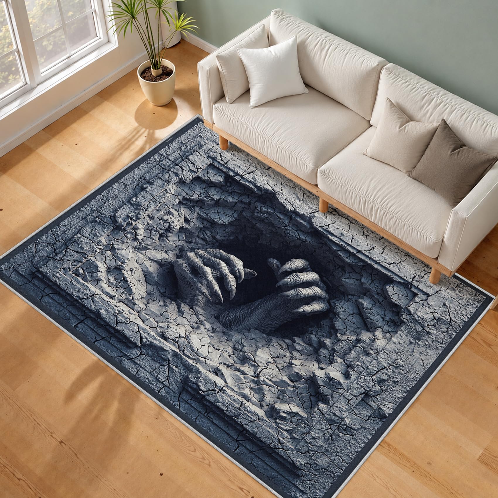 Tapis Salon Illusion d'optique 3D 150x210 Grand Tapis Gothique Gris