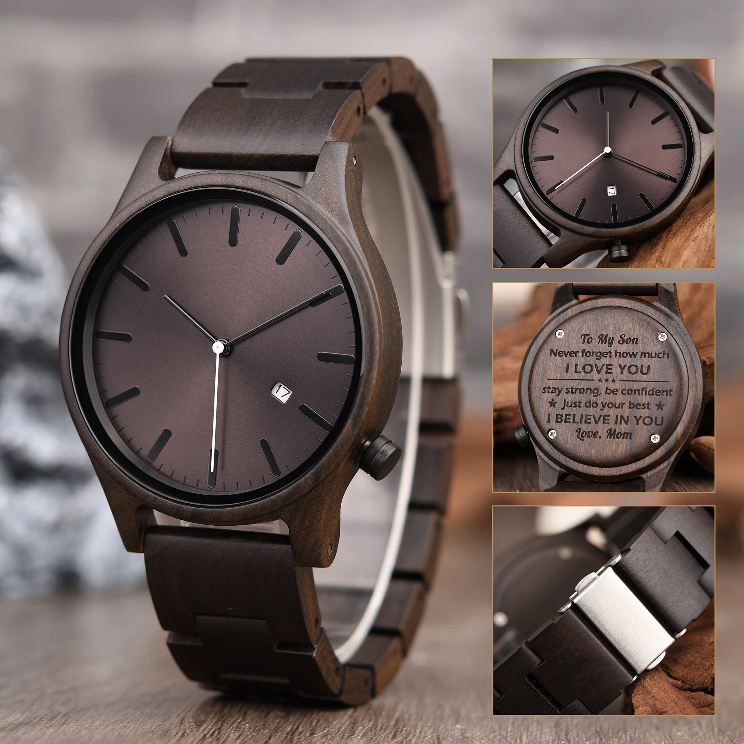 Orologio in legno personalizzato per uomo Orologio in legno casual inciso a mano per la festa del papà Anniversario Orologio per lui