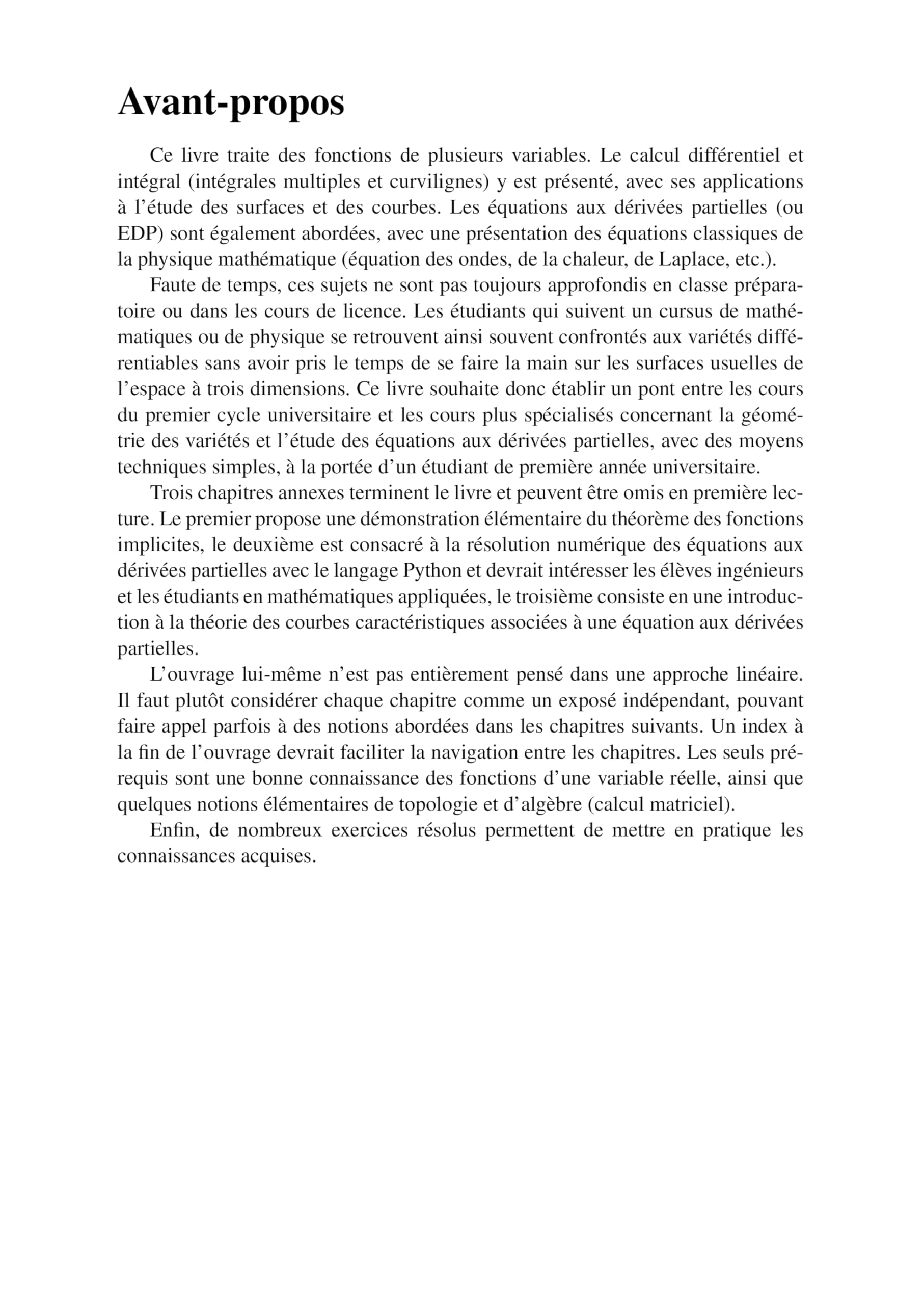 Analyse vectorielle: Courbes et surfaces - Équations aux dérivées partielles