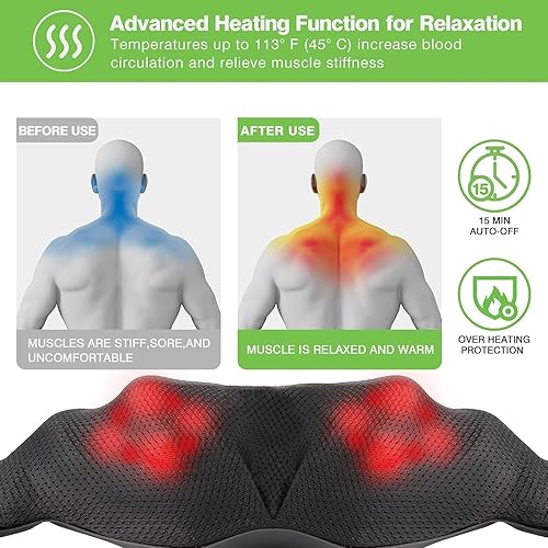 Miniatura 7 de cotsoco Masajeador Shiatsu inalámbrico de cuello y hombros con calor, masajeadores portátiles para cuello y espalda, masajeador de espalda 3D de